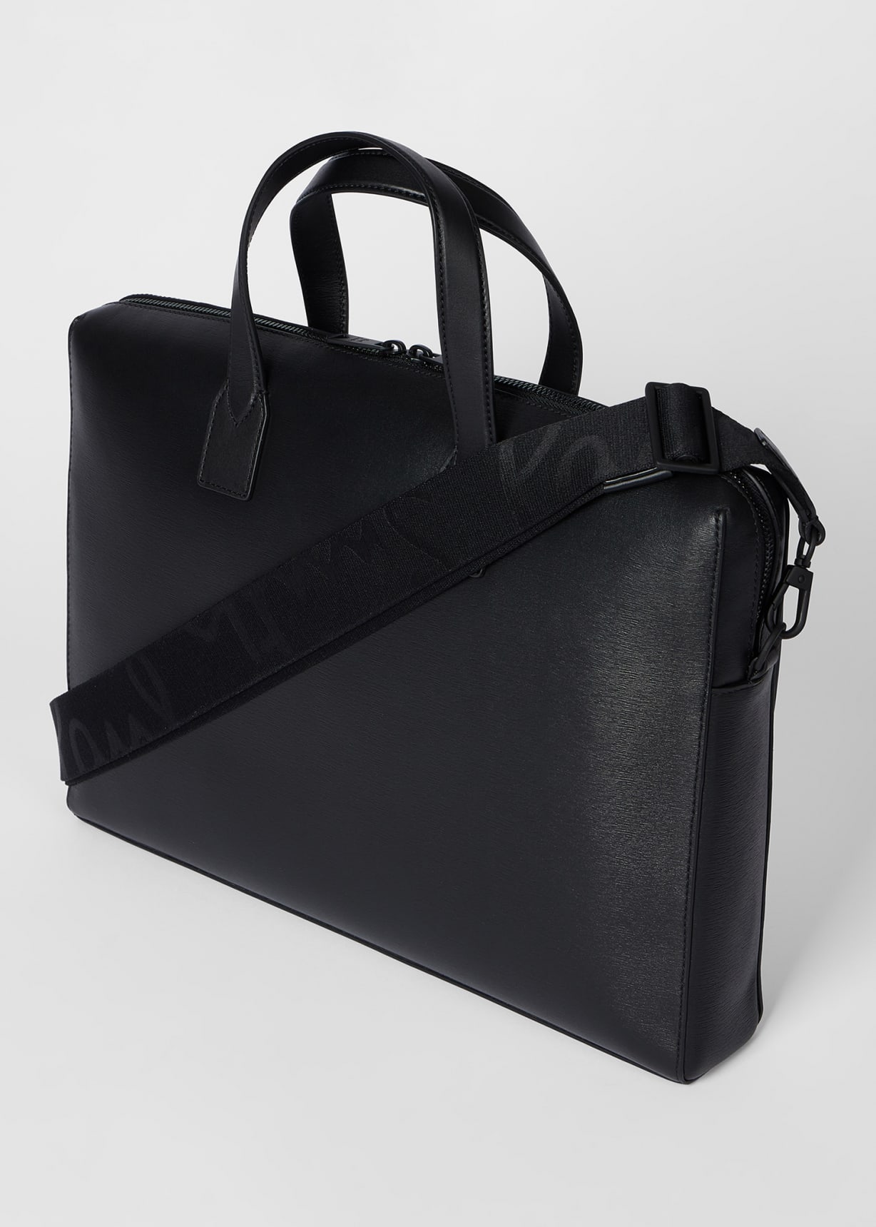 Black Straw-Grain Embossed Leather Folio