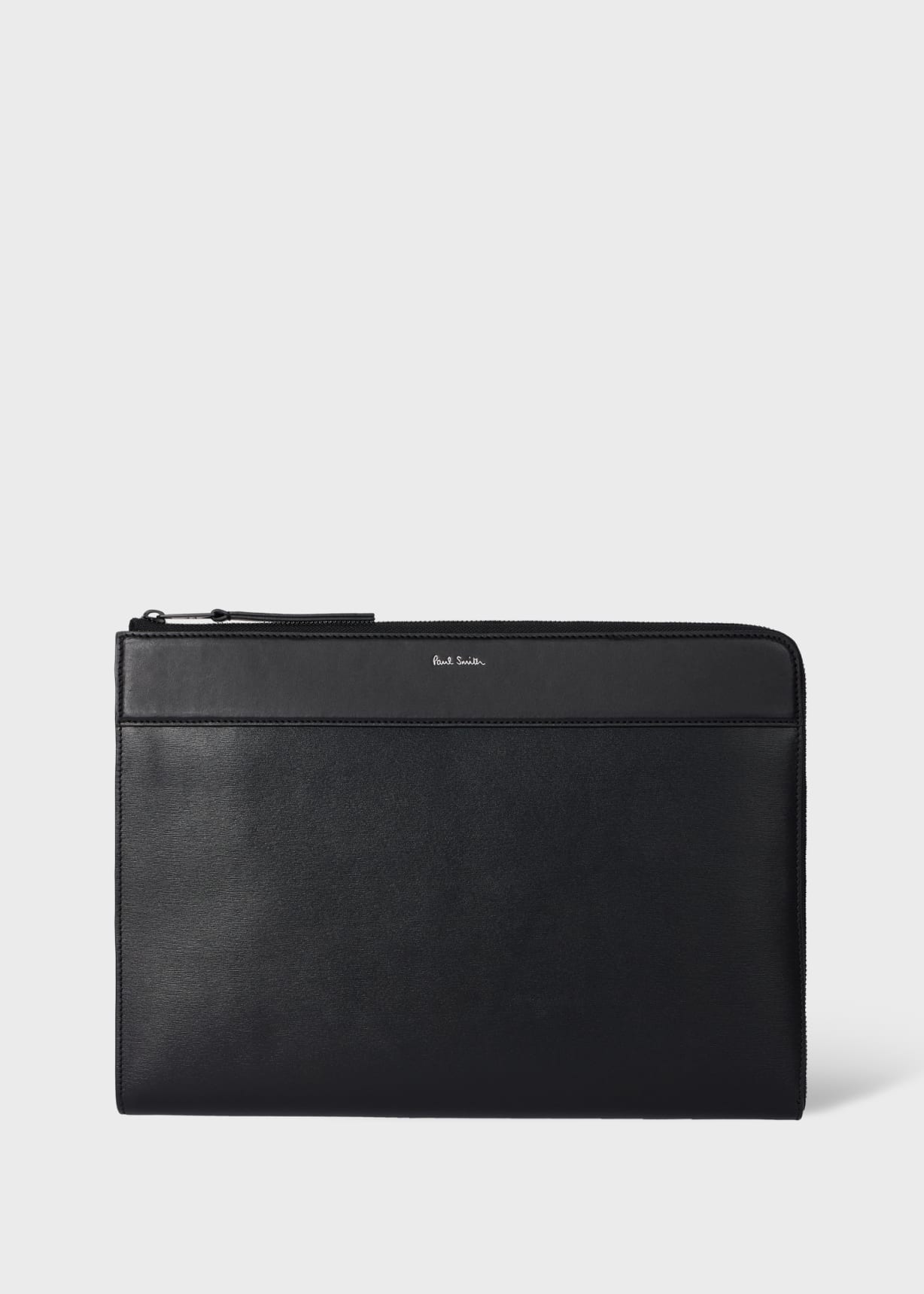 Black Straw-Grain Embossed Leather Laptop Case