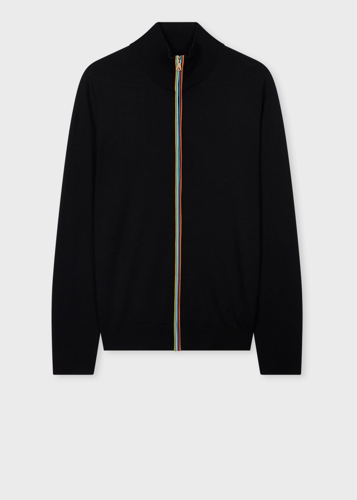 Paul Smith BLACKウール100% 牛革留め サイズ42 Men's Black Washable Merino Wool 'Signature Stripe' Zip Cardigan
