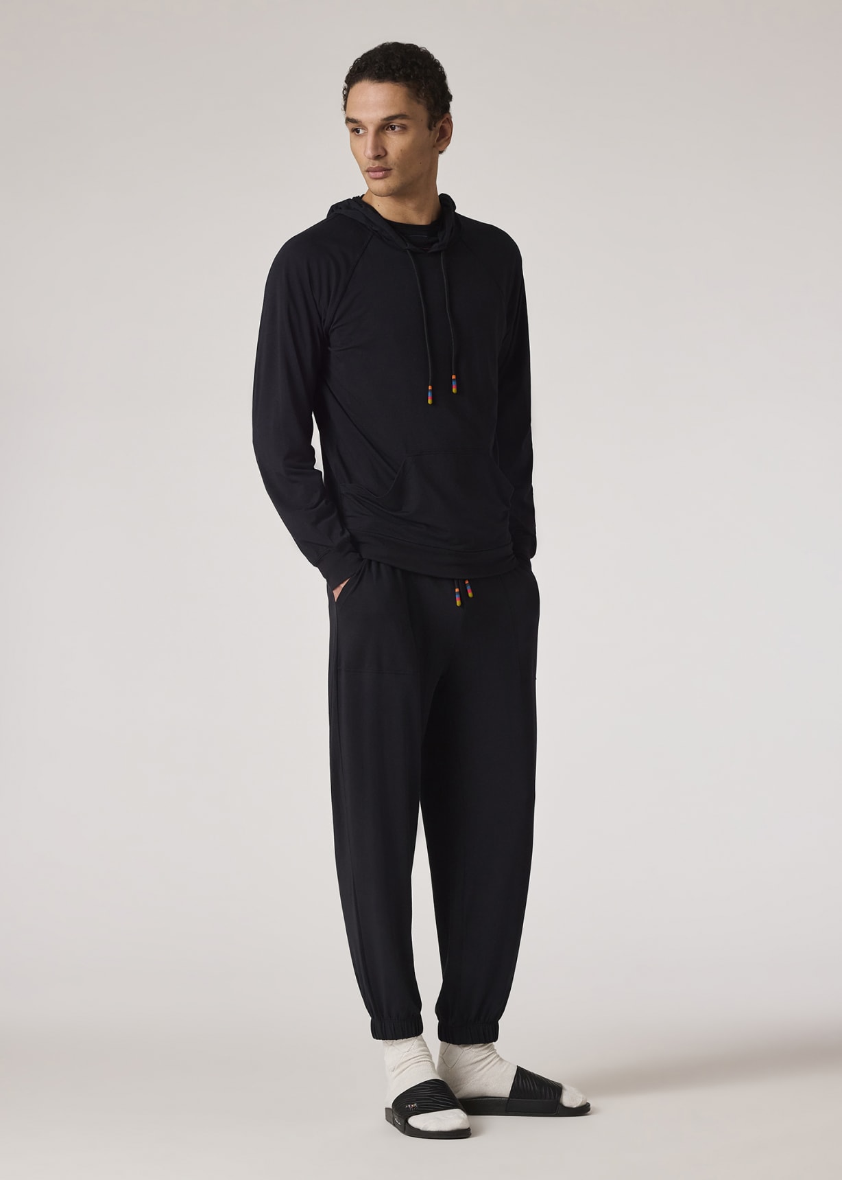 Men's Black Modal-Blend Lounge Hoodie