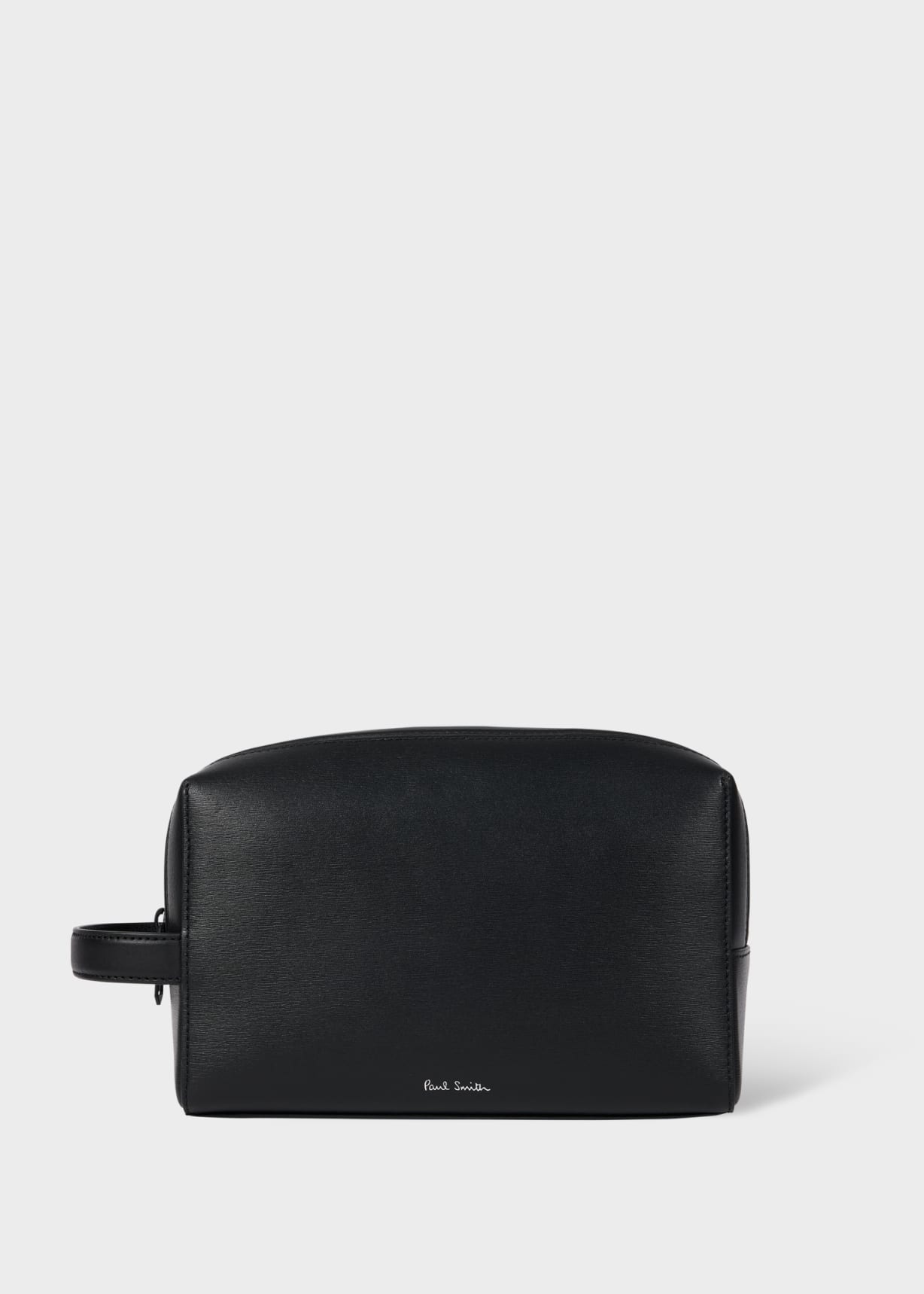Paul Smith ブラックレザーポーチ Men's Black Straw-Grain Embossed Leather Wash Bag