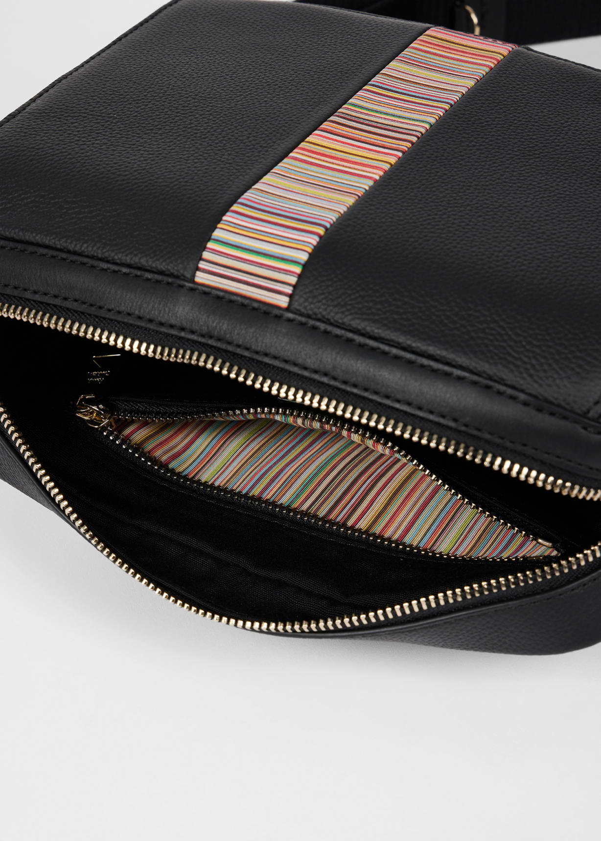 Men's Black Leather 'Signature Stripe' Trim Messenger Bag