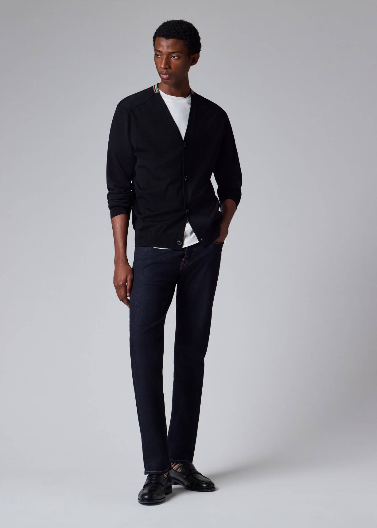 Dark Navy Washable Wool 'Signature Stripe' Cardigan