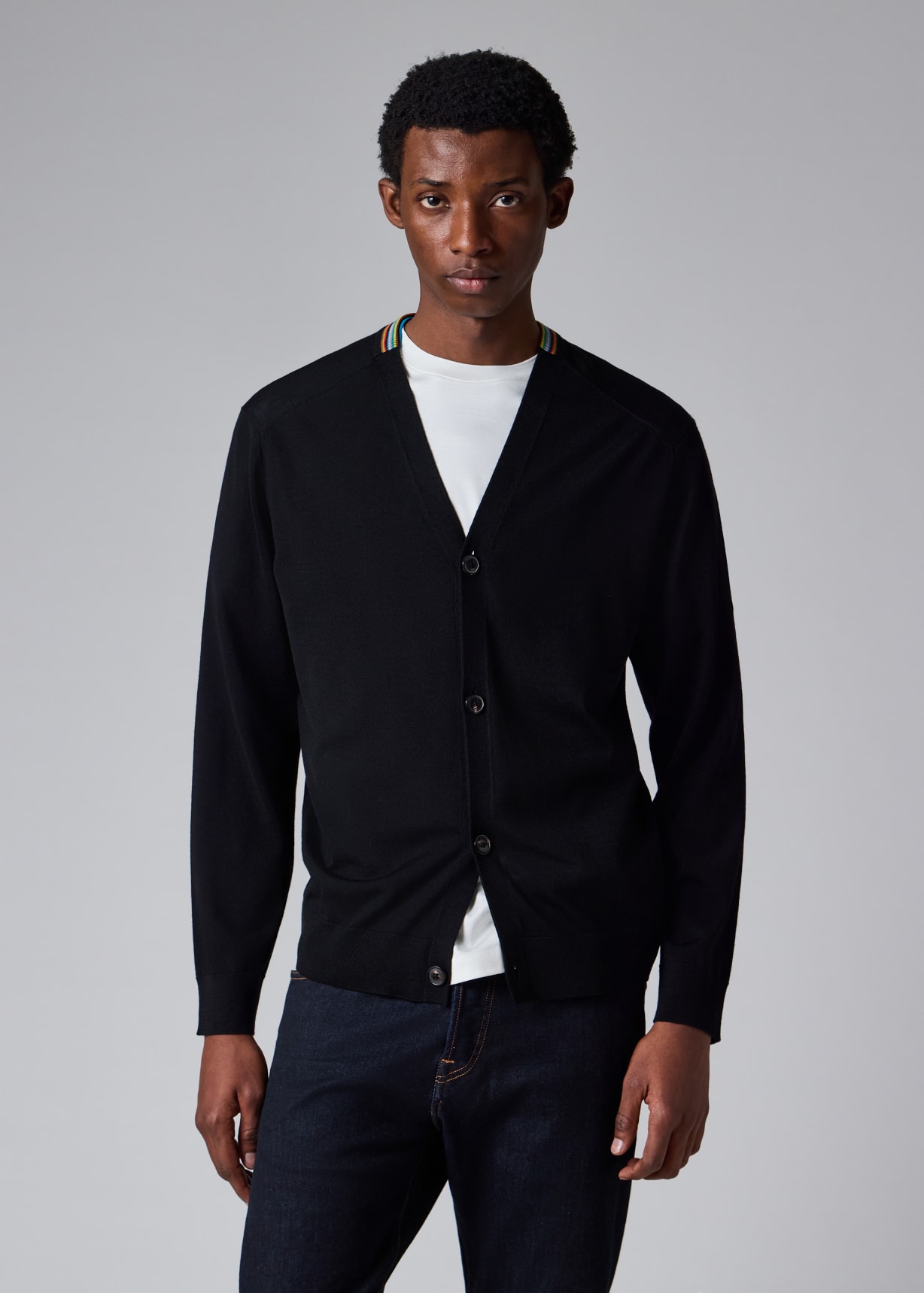 Dark Navy Washable Wool 'Signature Stripe' Cardigan