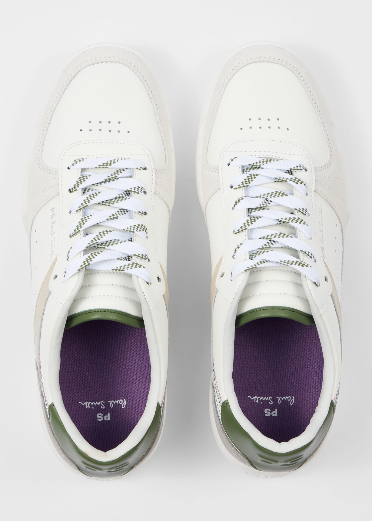 Men's White Leather 'Colson' Green Spoiler Trainers