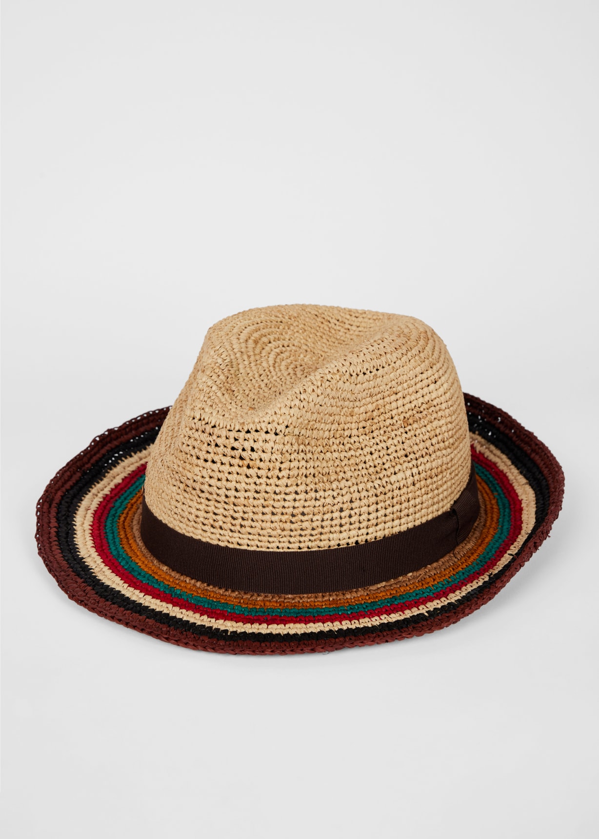 Brown 'Signature Stripe' Straw Trilby Hat
