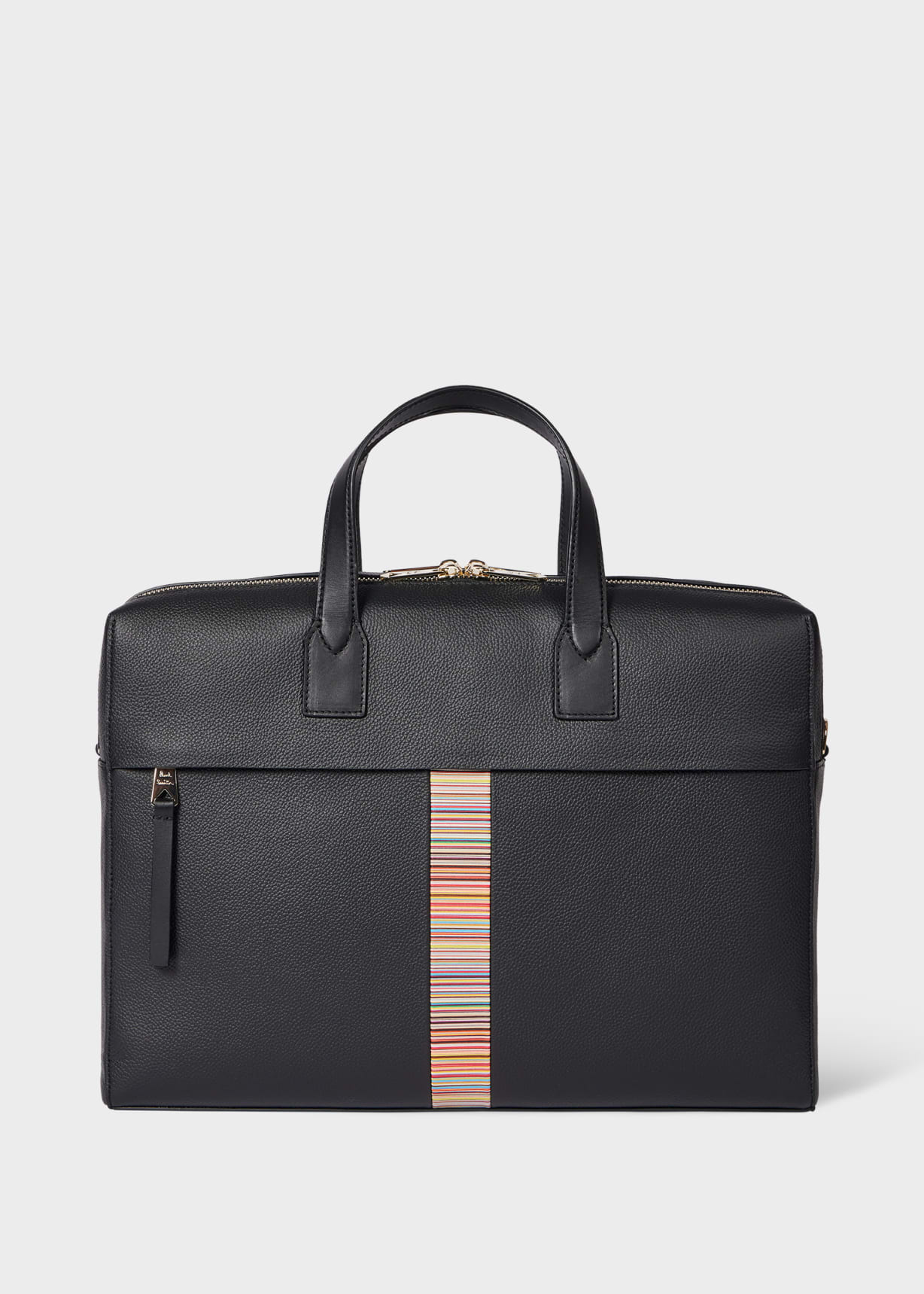 Men's Black Leather 'Signature Stripe' Trim Double-Zip Folio