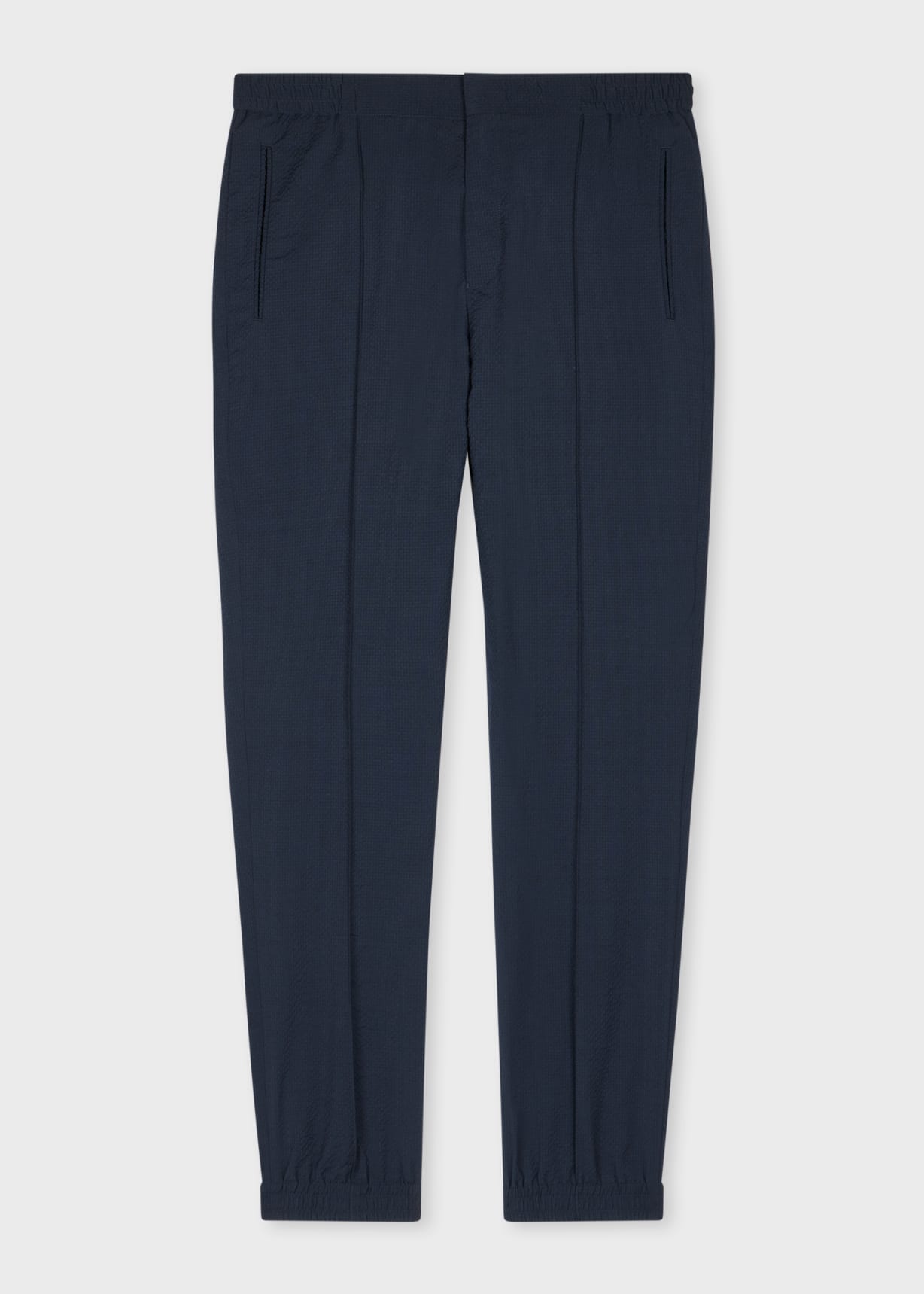 Men's Dark Navy Seersucker Wool Elastic-Waist Trousers
