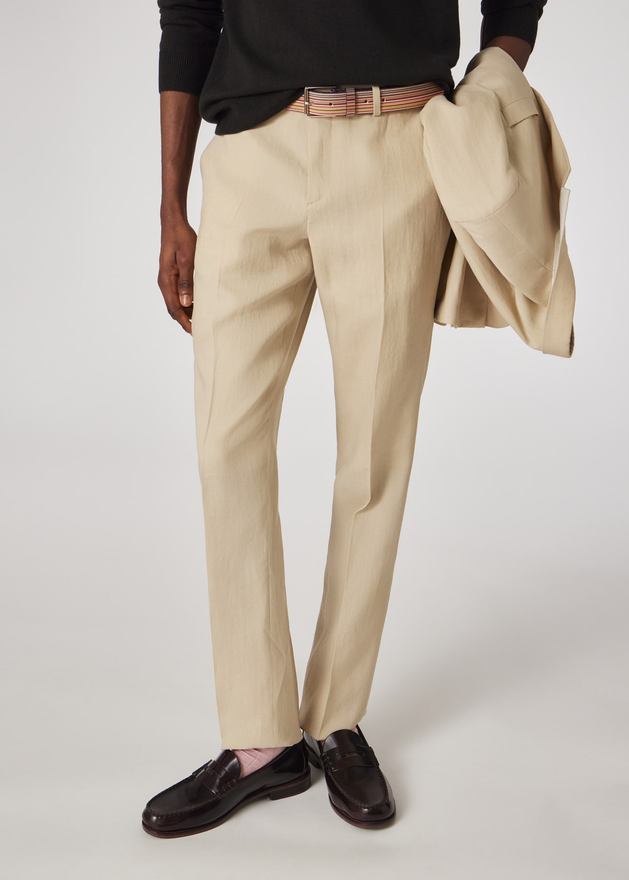 Men's Beige Linen Tapered-Fit Trousers
