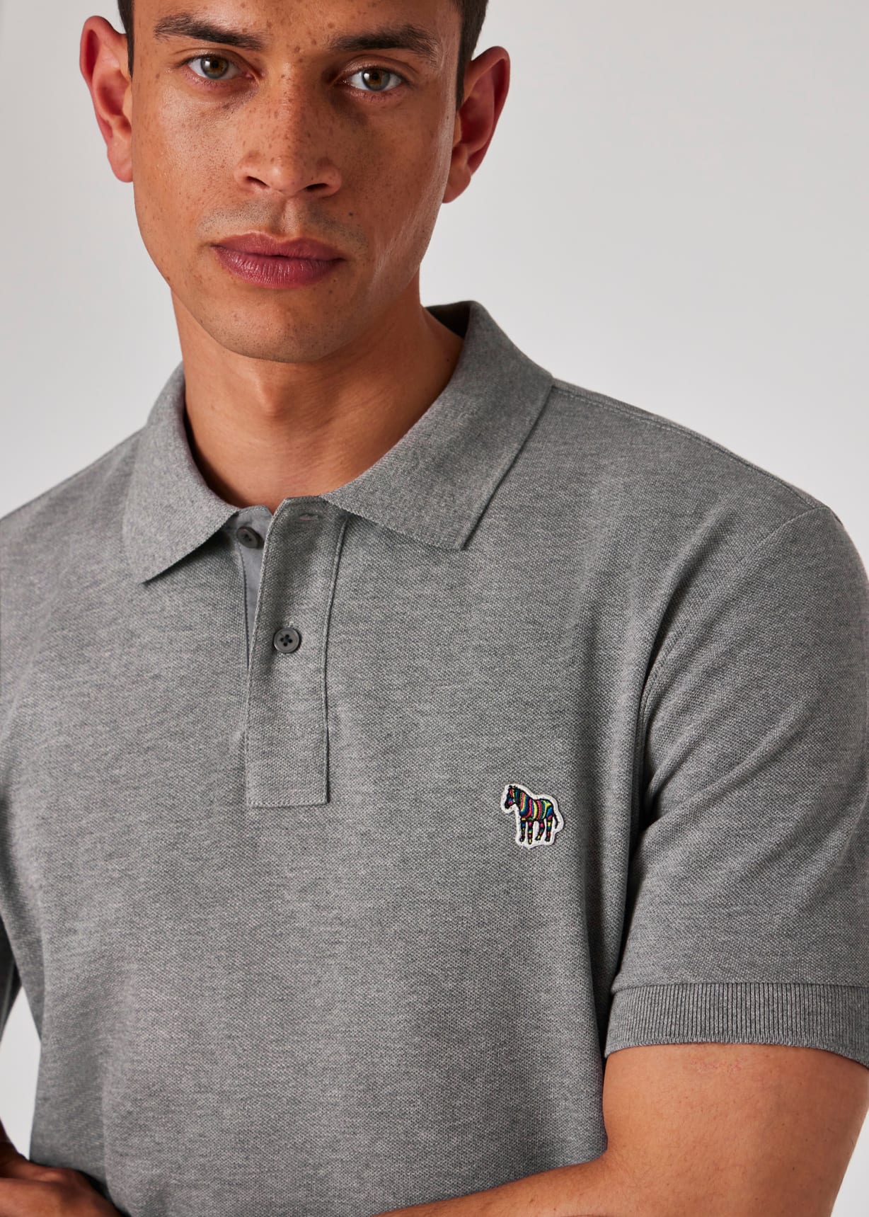 Men's Grey Marl Cotton-Piqué Zebra Logo Polo Shirt