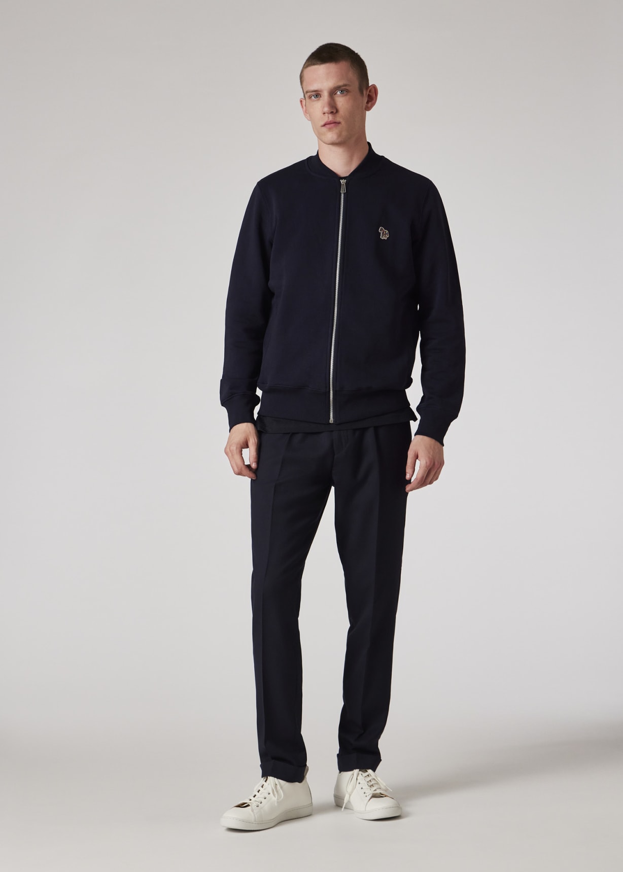Navy 'Zebra' Logo Cotton Bomber Jacket