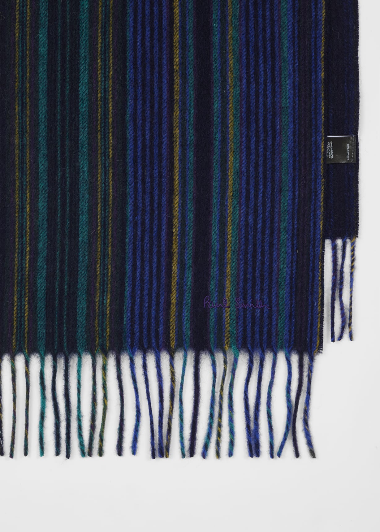 Navy Tonal Stripe Lambswool Scarf