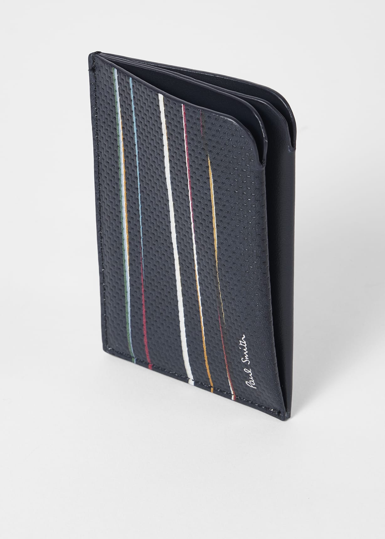 Men's Blue Leather 'Painted Stripe' Double Card Holder