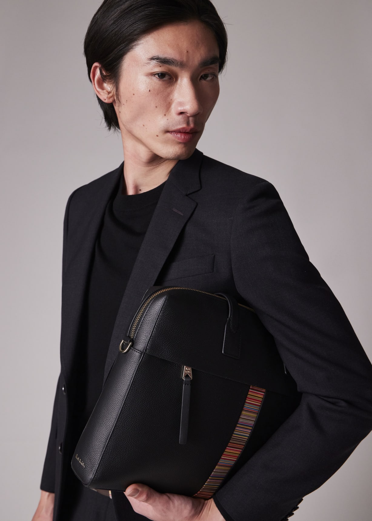 Men's Black Leather 'Signature Stripe' Trim Folio