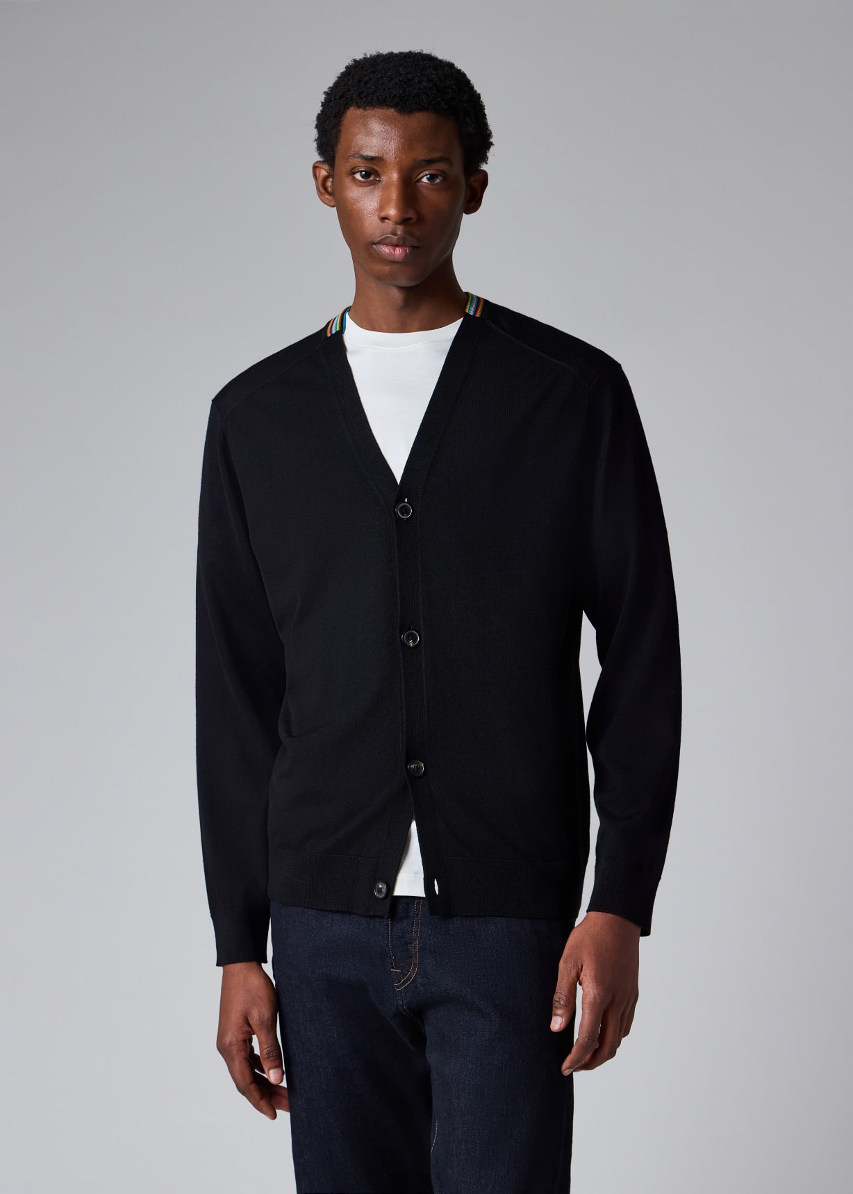 Dark Navy Washable Wool 'Signature Stripe' Cardigan