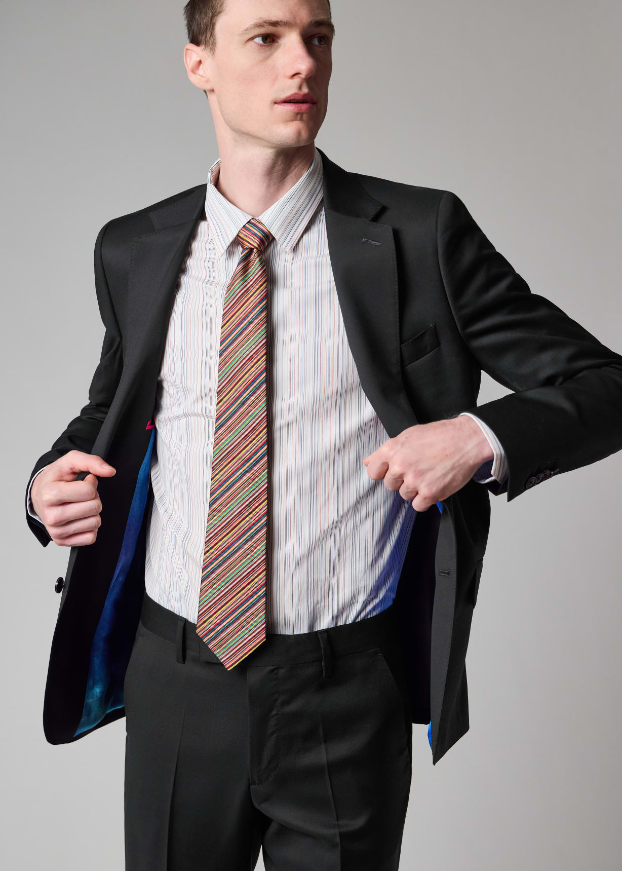Men's Tailored-Fit Black Wool Twill Two-Button Suit
