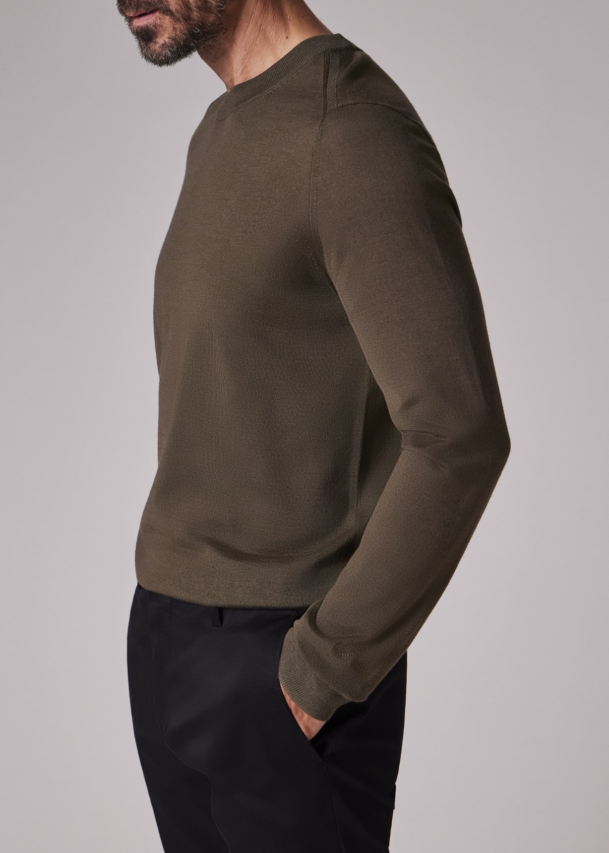Men's Khaki Merino Wool Sweater