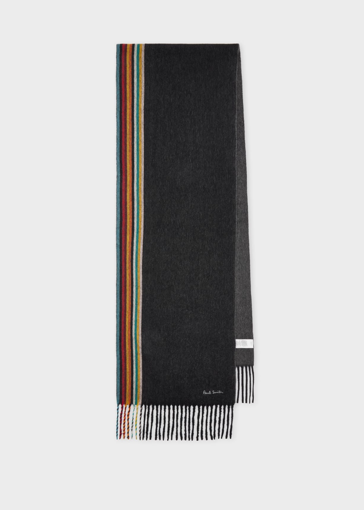 Black 'Signature Stripe' Edge Cashmere Scarf