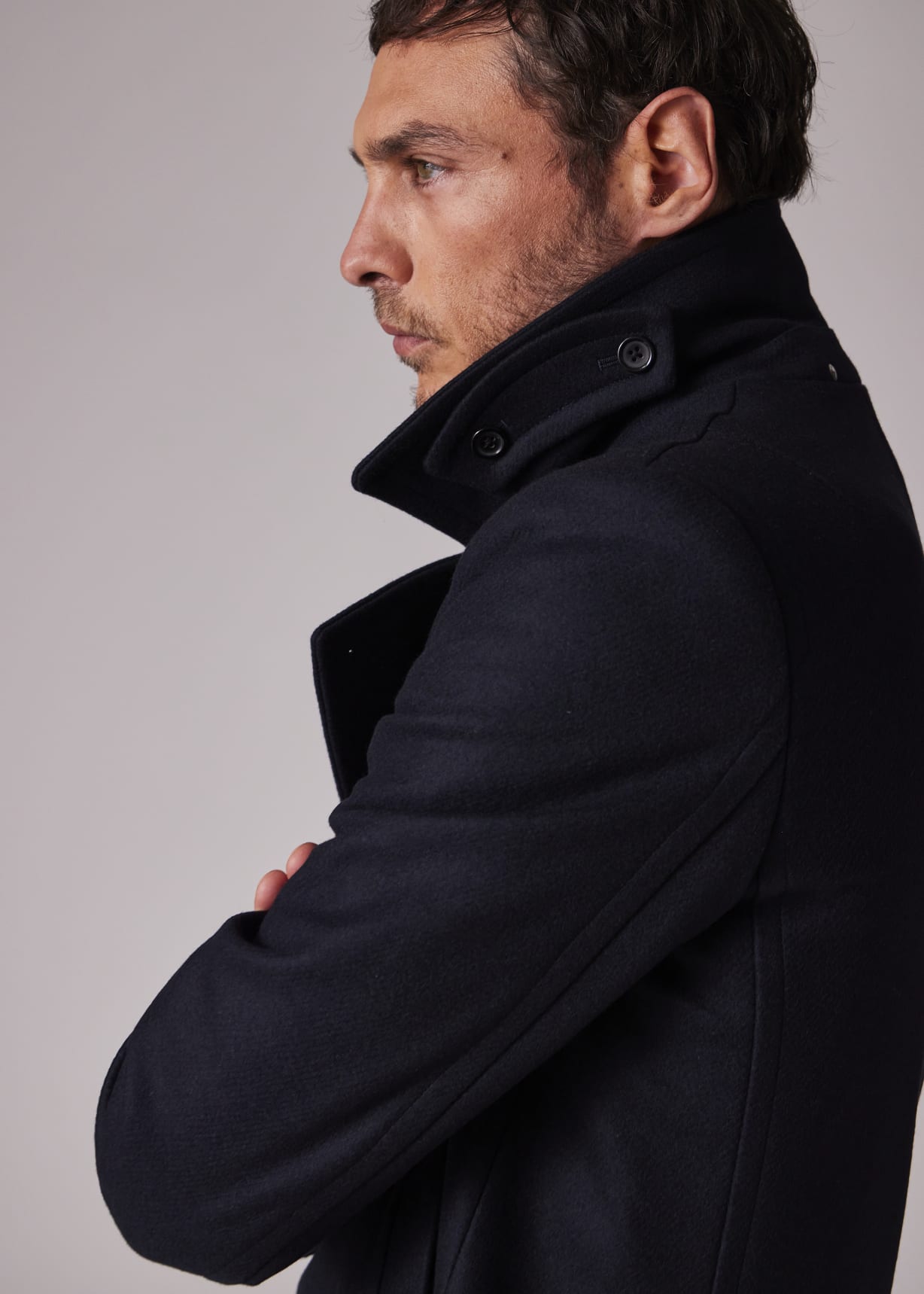 Navy Wool-Cashmere Pea Coat