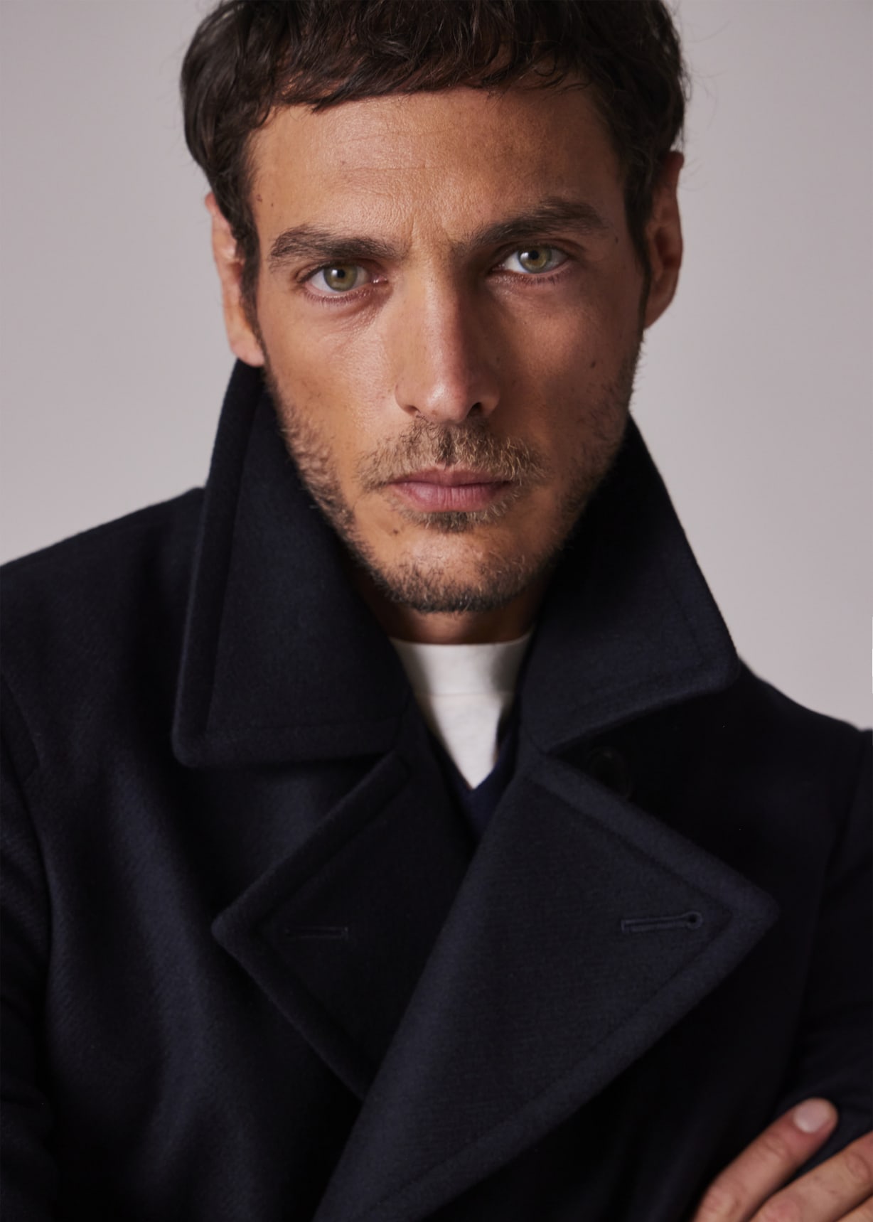 Navy Wool-Cashmere Pea Coat