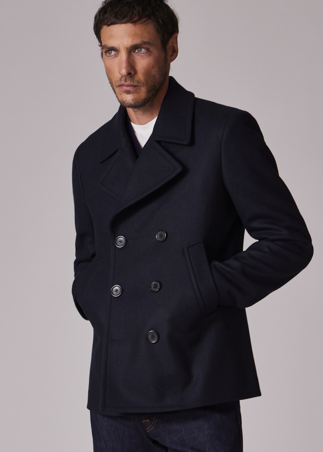 Navy Wool-Cashmere Pea Coat