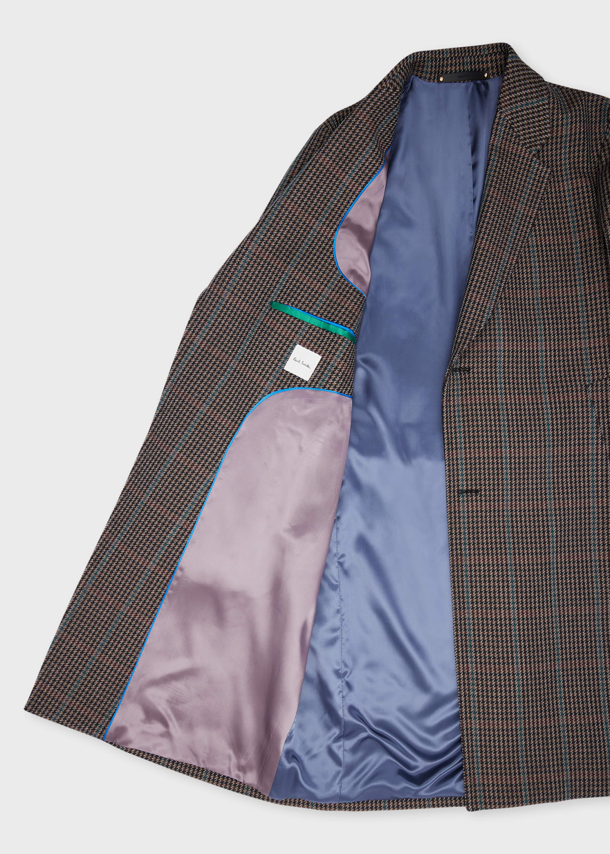 Men's Brown Multi-Houndstooth Wool-Blend Overcoat