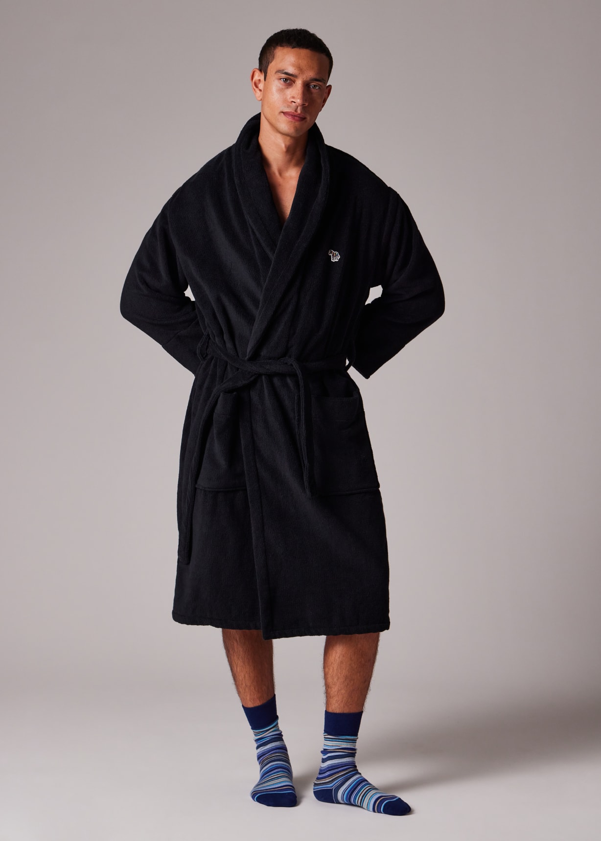 Men's Black Zebra Logo Towelling Dressing Gown
