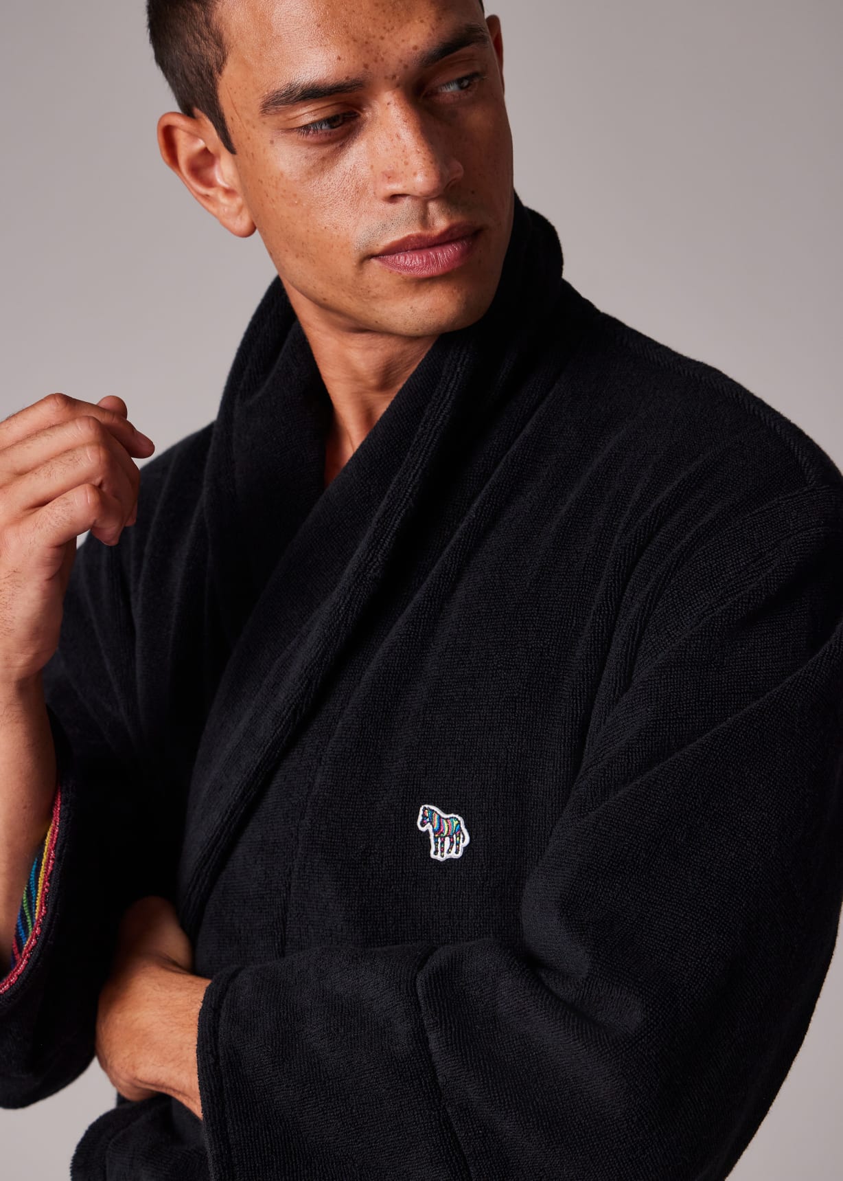 Men's Black Zebra Logo Towelling Dressing Gown