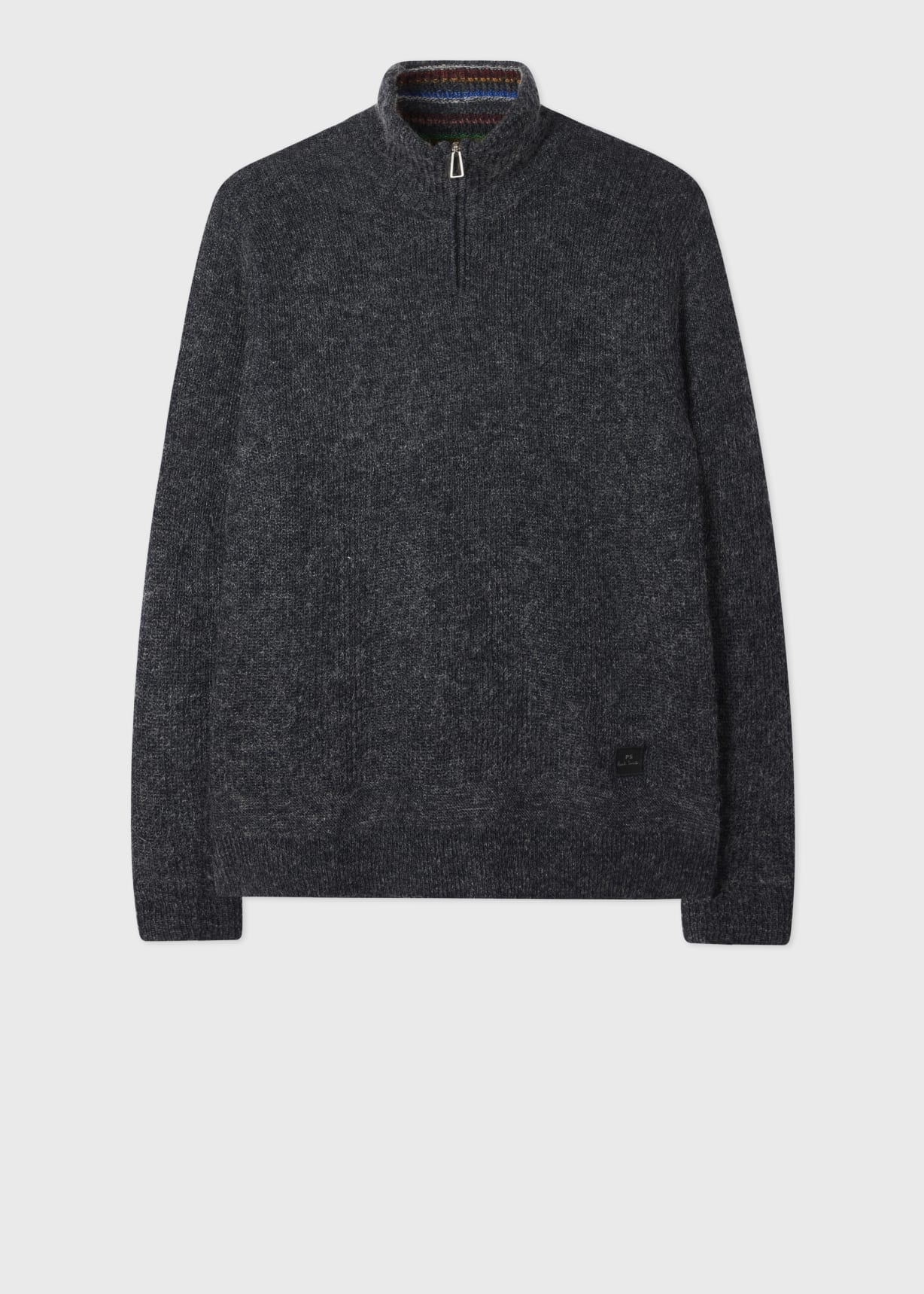 Men's Dark Charcoal Cotton & Wool Blend Half-Zip Sweater