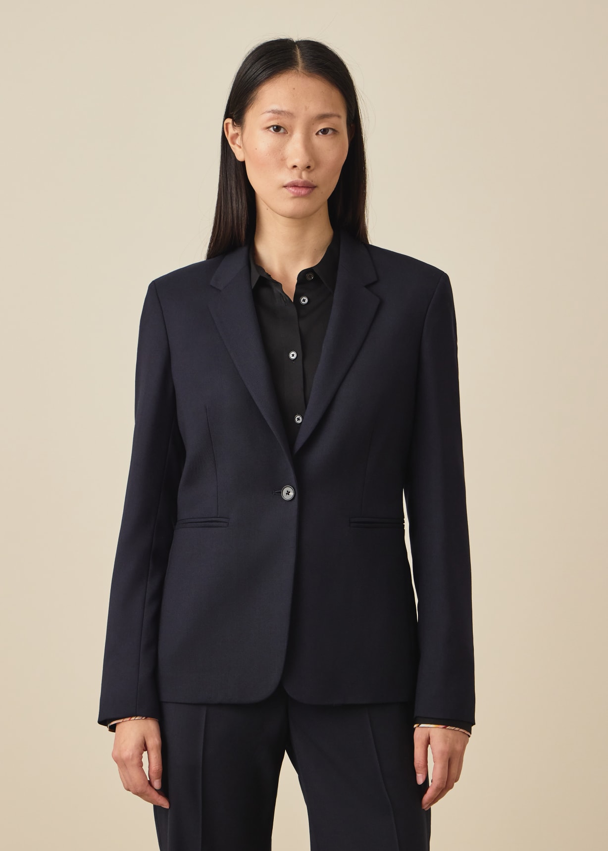 Paul Smith レディース　ネイビー チェック柄 スーツ サイズ38 A Suit To Travel In - Women's Navy One-Button Wool Blazer