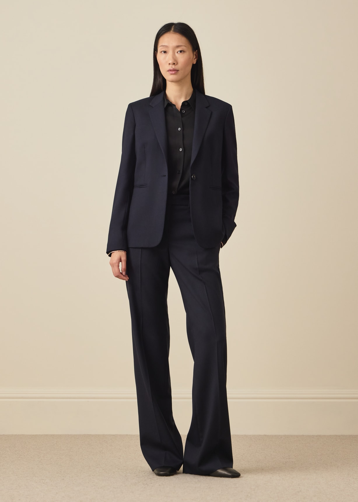 A Suit To Travel In - Women's Navy One-Button Wool Blazer