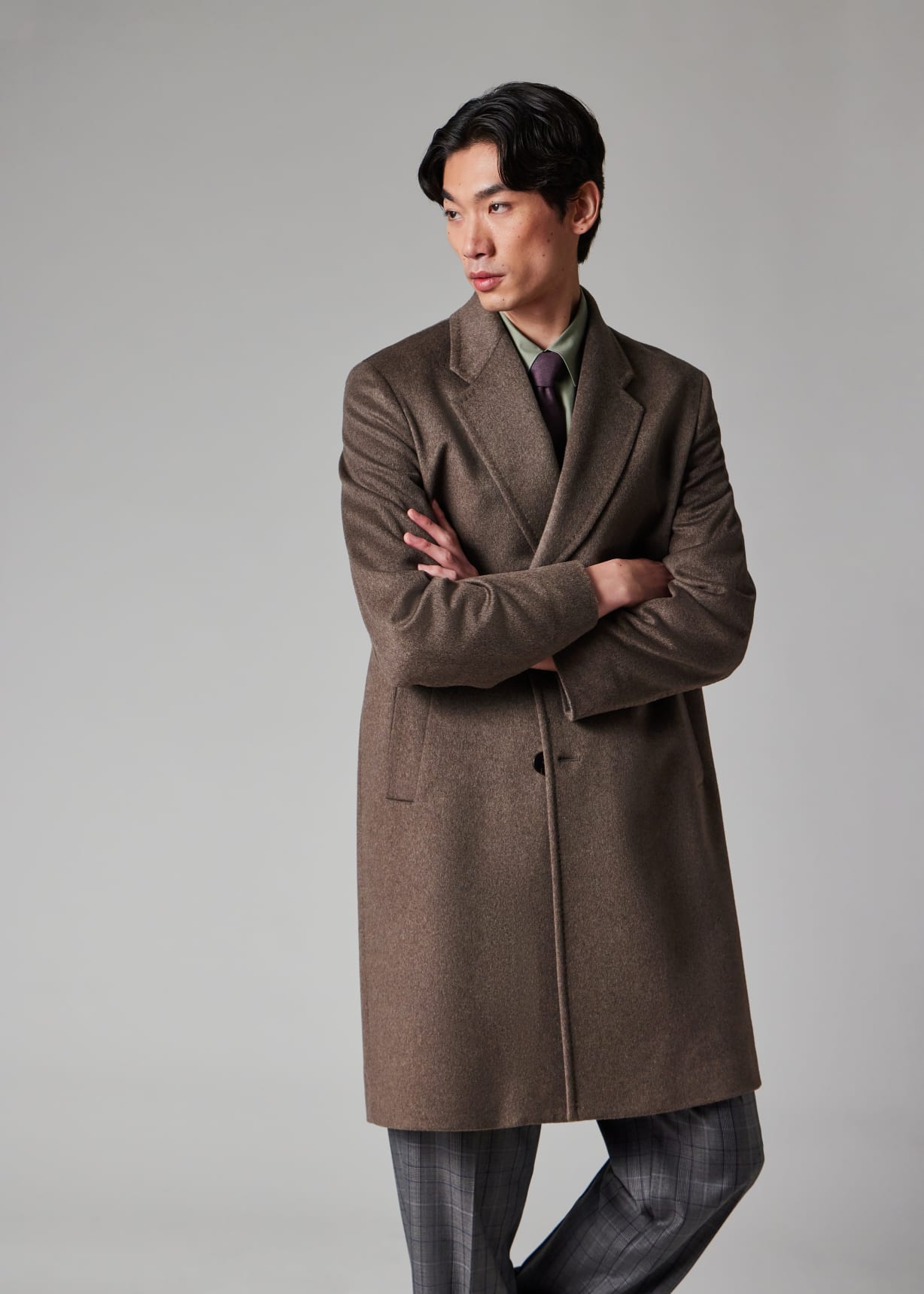 Men's Taupe Wool-Cashmere Overcoat