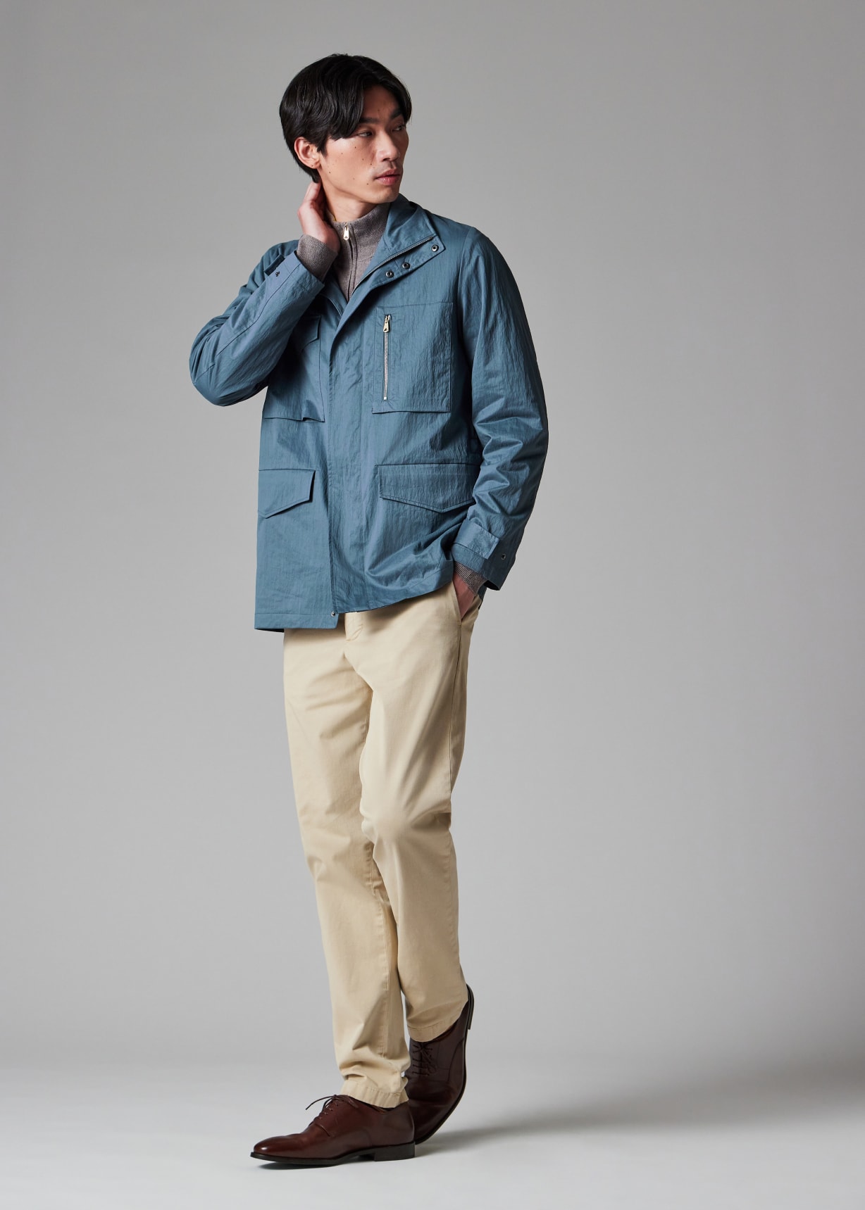ジャケット・アウター Paul Smith NYLON MILITARY COAT Men's Light Blue Nylon-Blend Water Resistant Field Jacket