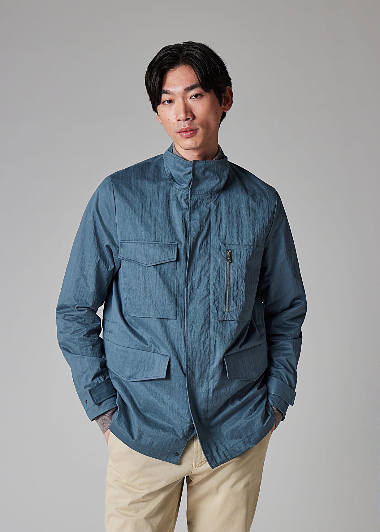 ジャケット・アウター Paul Smith NYLON MILITARY COAT Men's Light Blue Nylon-Blend Water Resistant Field Jacket