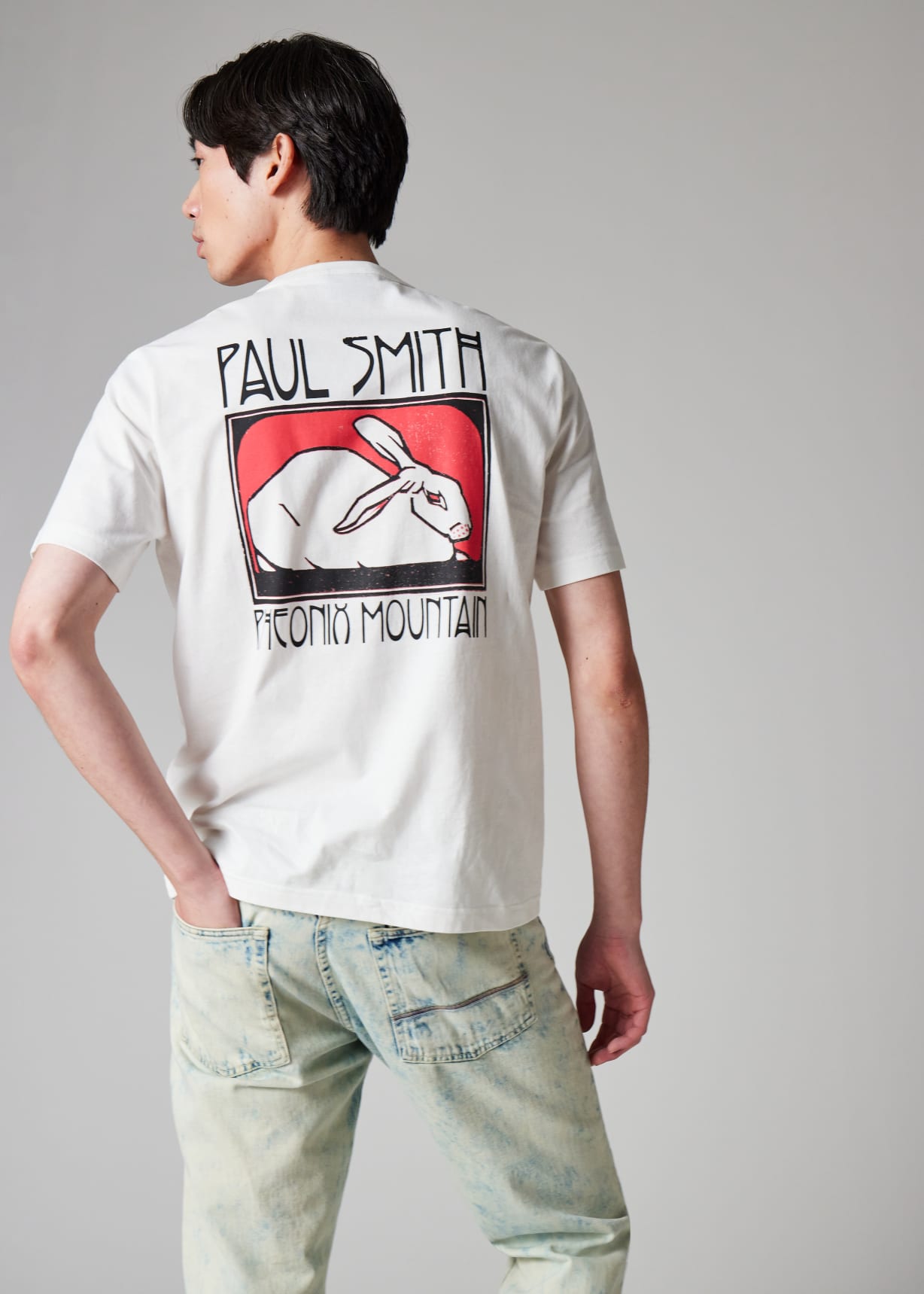 トップス 00s archive Paul Smith graphic long tee Men's Ecru 'Phoenix Mountain' Print T-Shirt