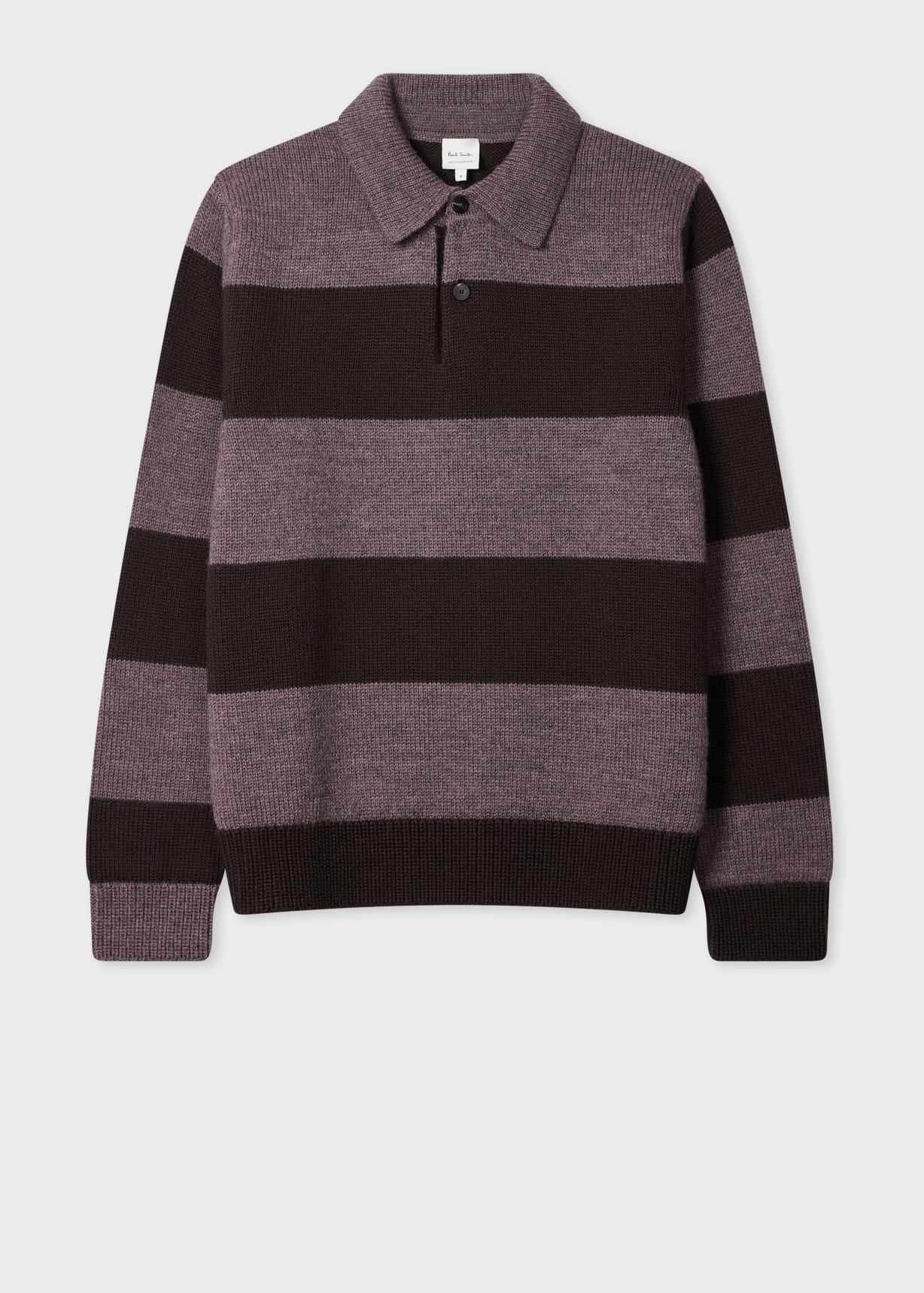 Paul Smith Wool×Cotton×Acrylic Knit Men's Mauve Block Stripe Knitted Polo Sweater