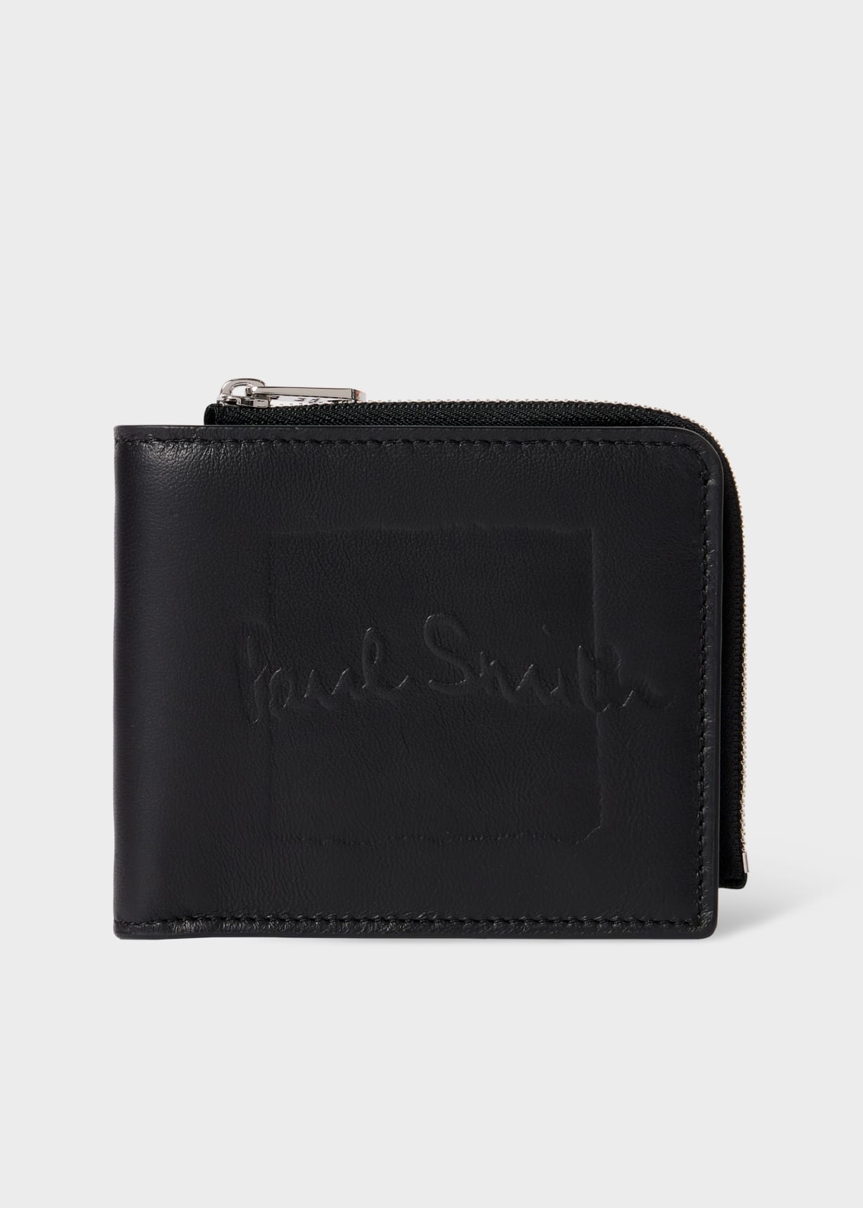 Men's Black Embossed Logo Zip Wallet