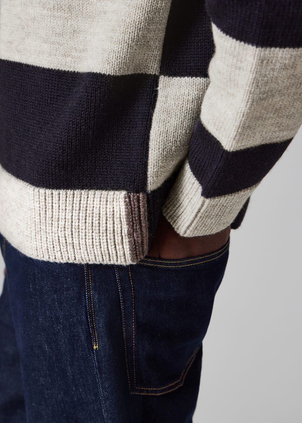 Paul Smith Wool×Cotton×Acrylic Knit Men's Navy Block Stripe Knitted Polo Sweater