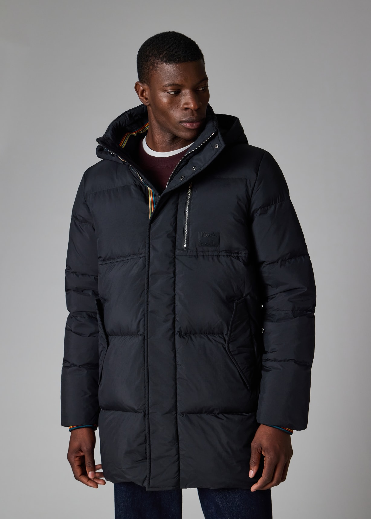 Men's Black Water Repellent Mid-Length Down Coat