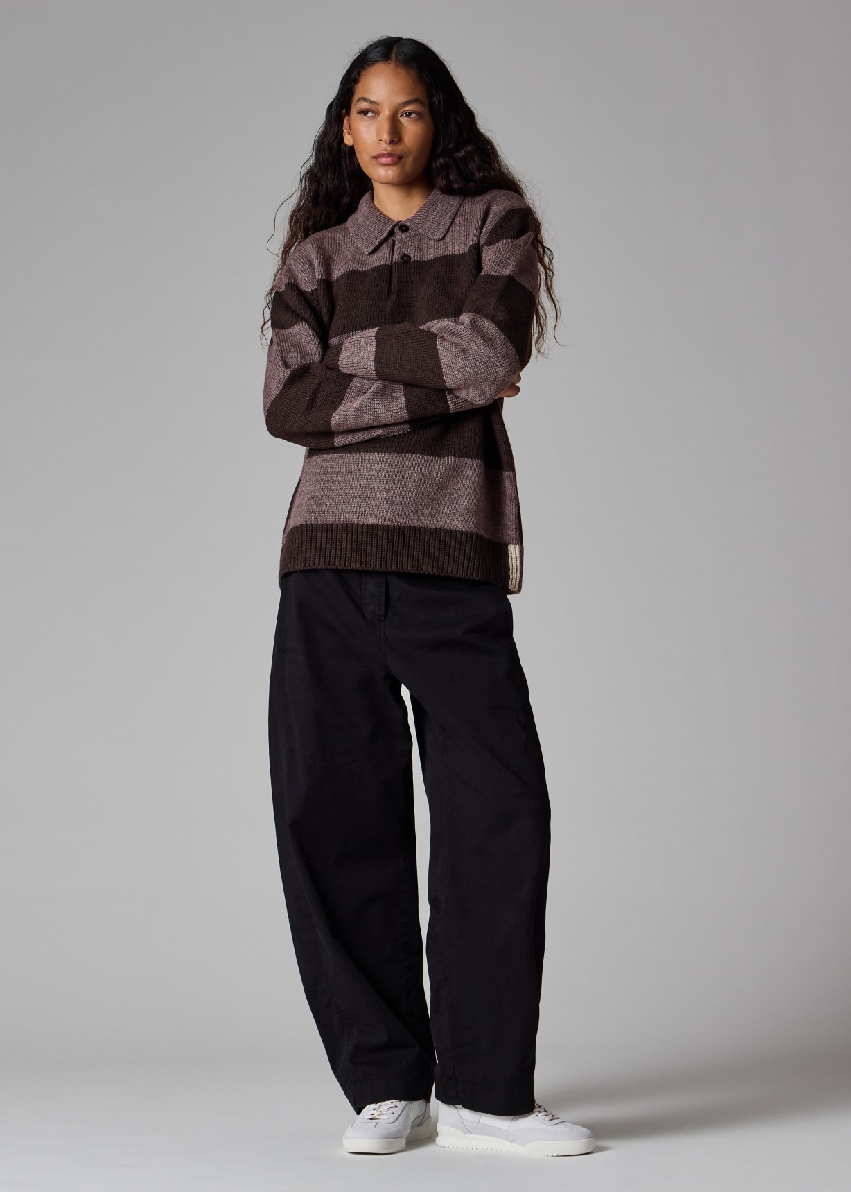 Men's Mauve Block Stripe Knitted Polo Sweater