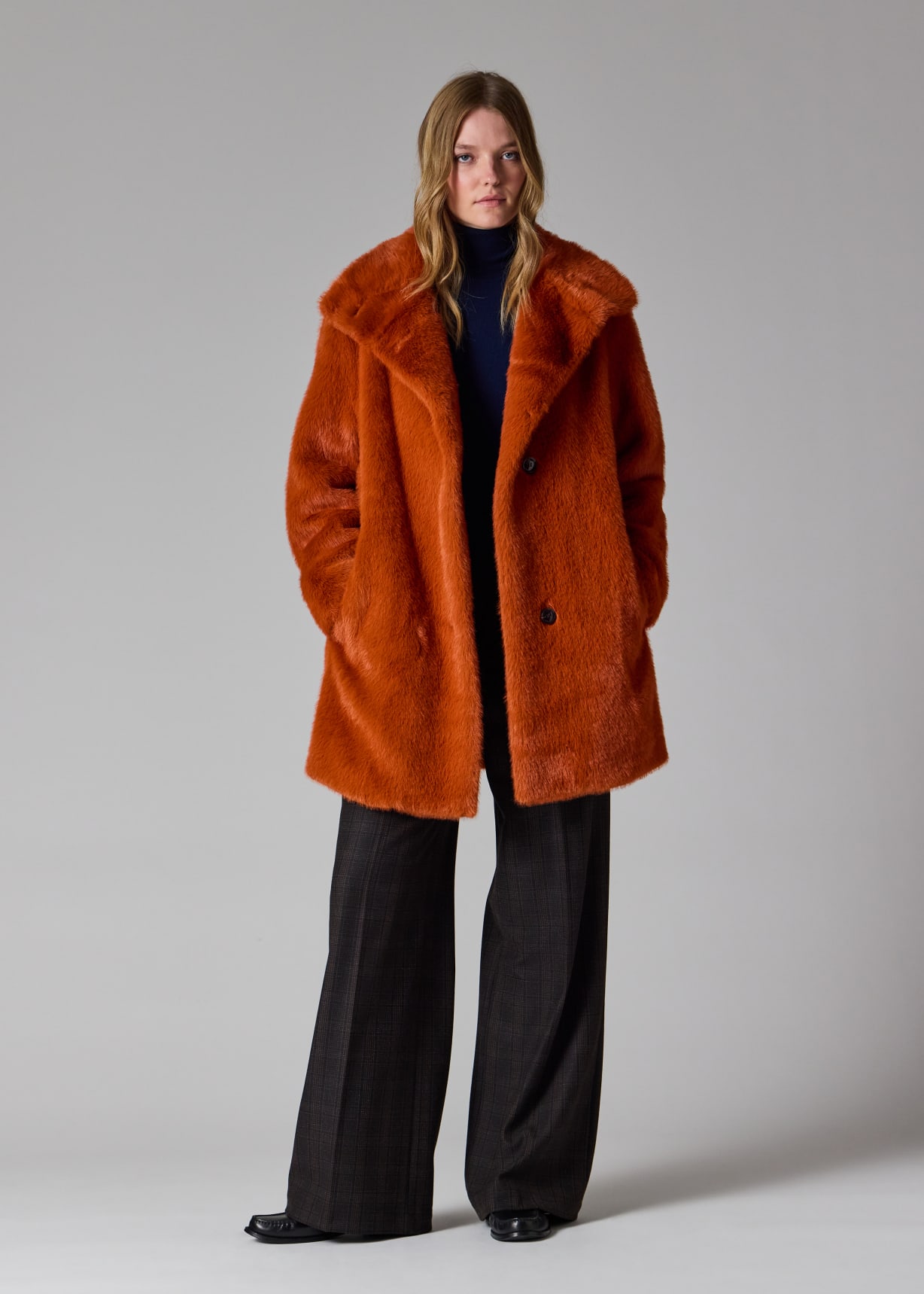 Women's Rust Orange Faux Fur Coat