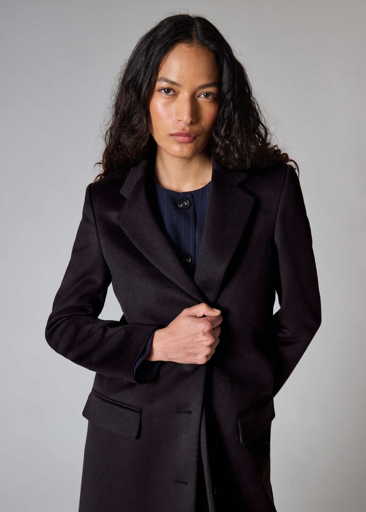 Women's Navy Blue Cashmere-Blend Epsom Coat