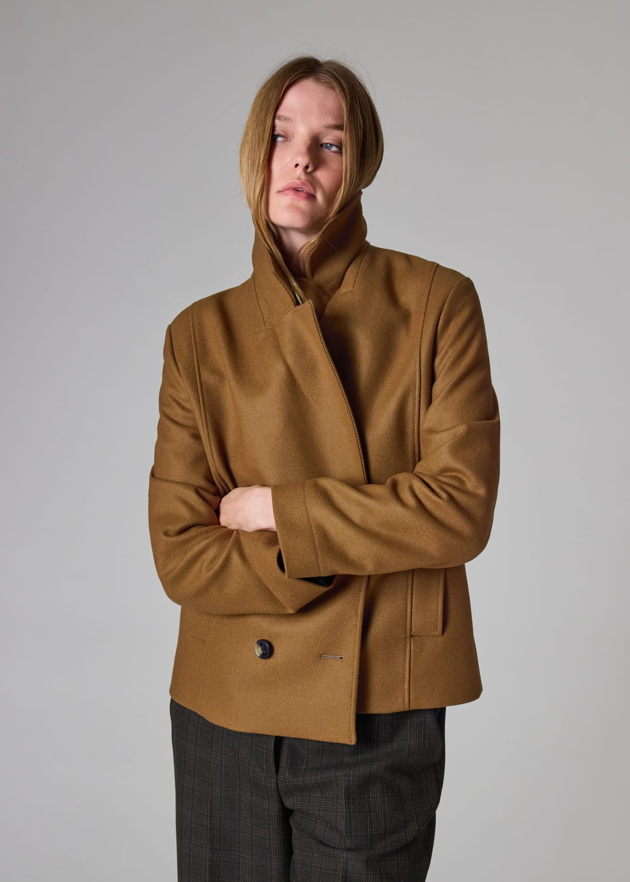 Women's Brown Wool-Cashmere Blend Pea Coat