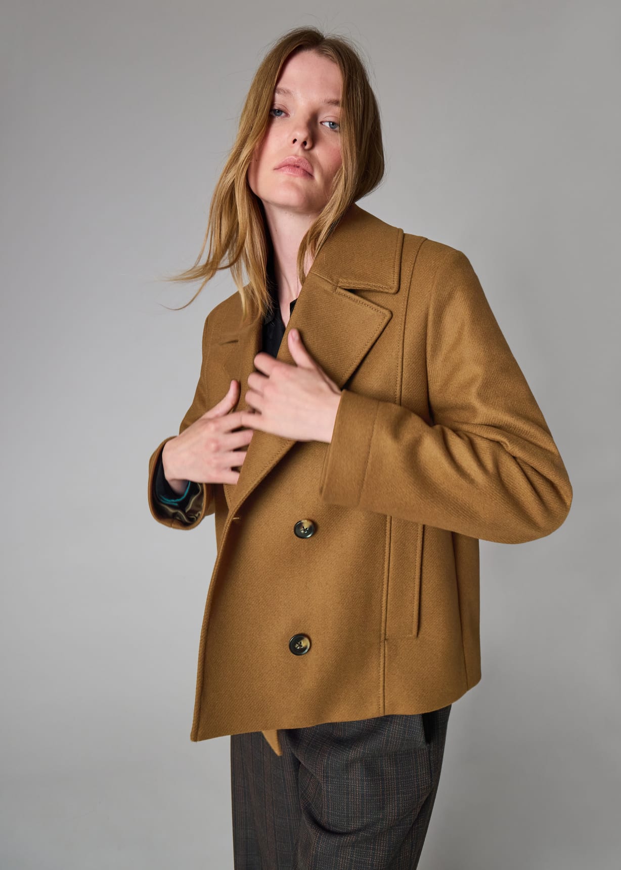 Women's Brown Wool-Cashmere Blend Pea Coat