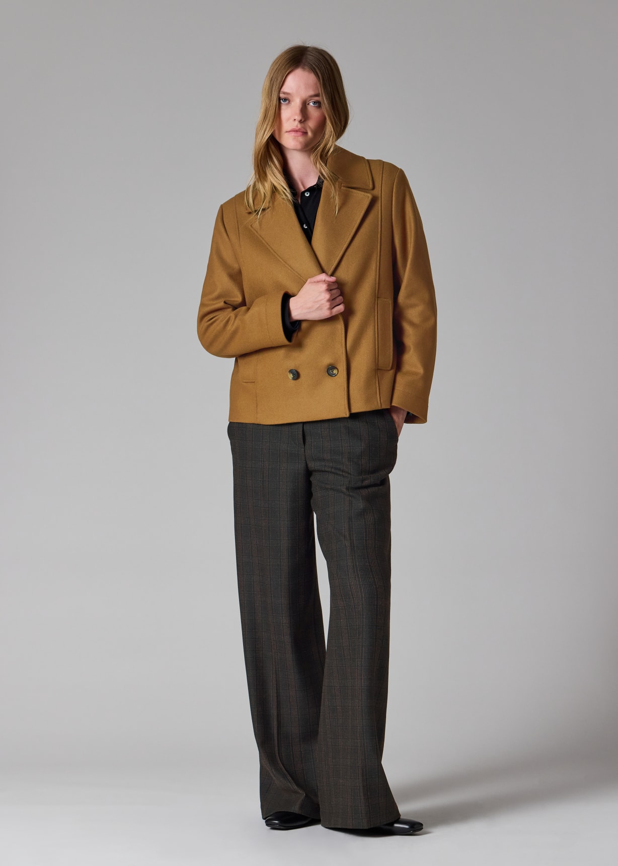 Women's Brown Wool-Cashmere Blend Pea Coat