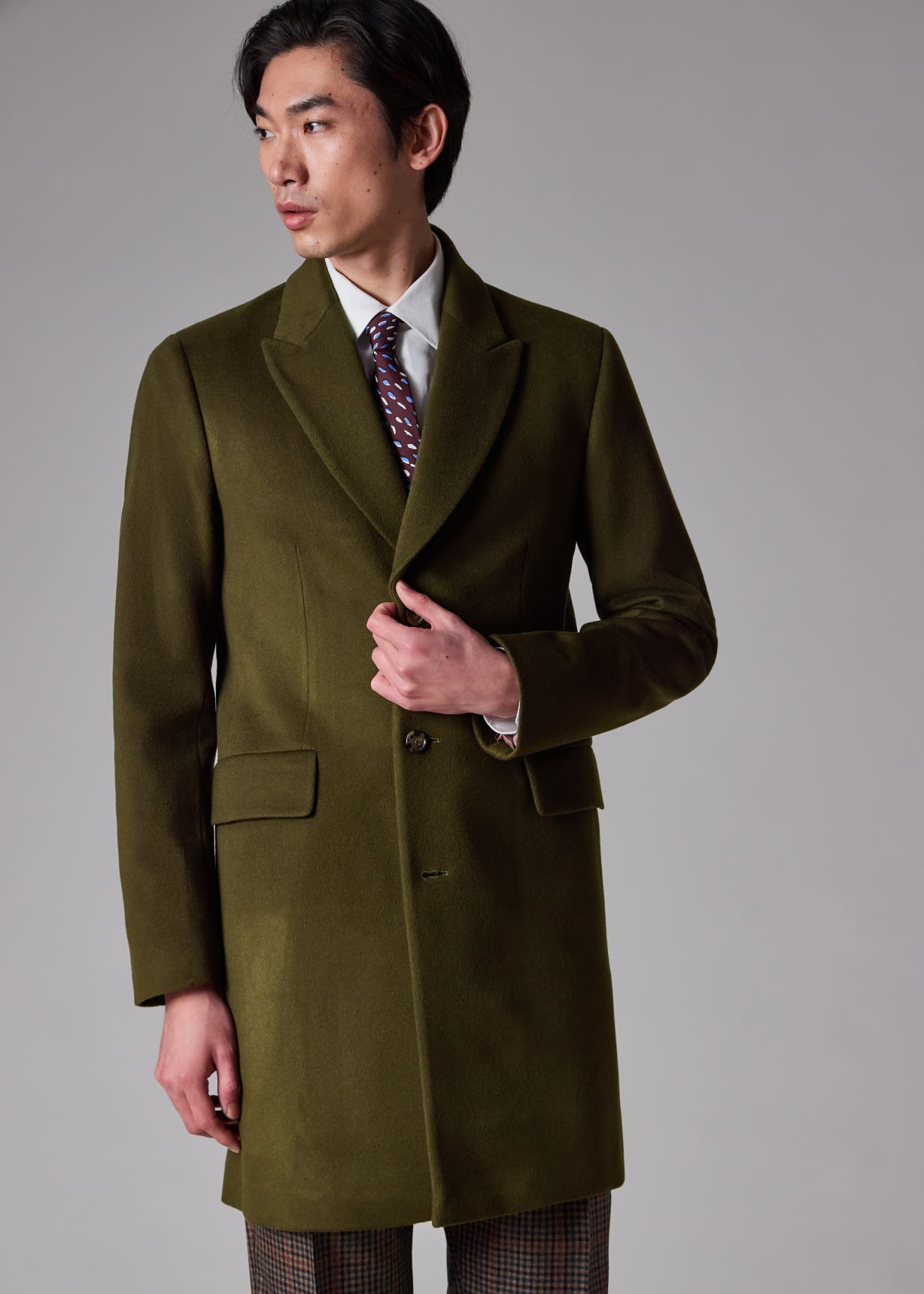 Men's Khaki Wool-Cashmere Epsom Coat