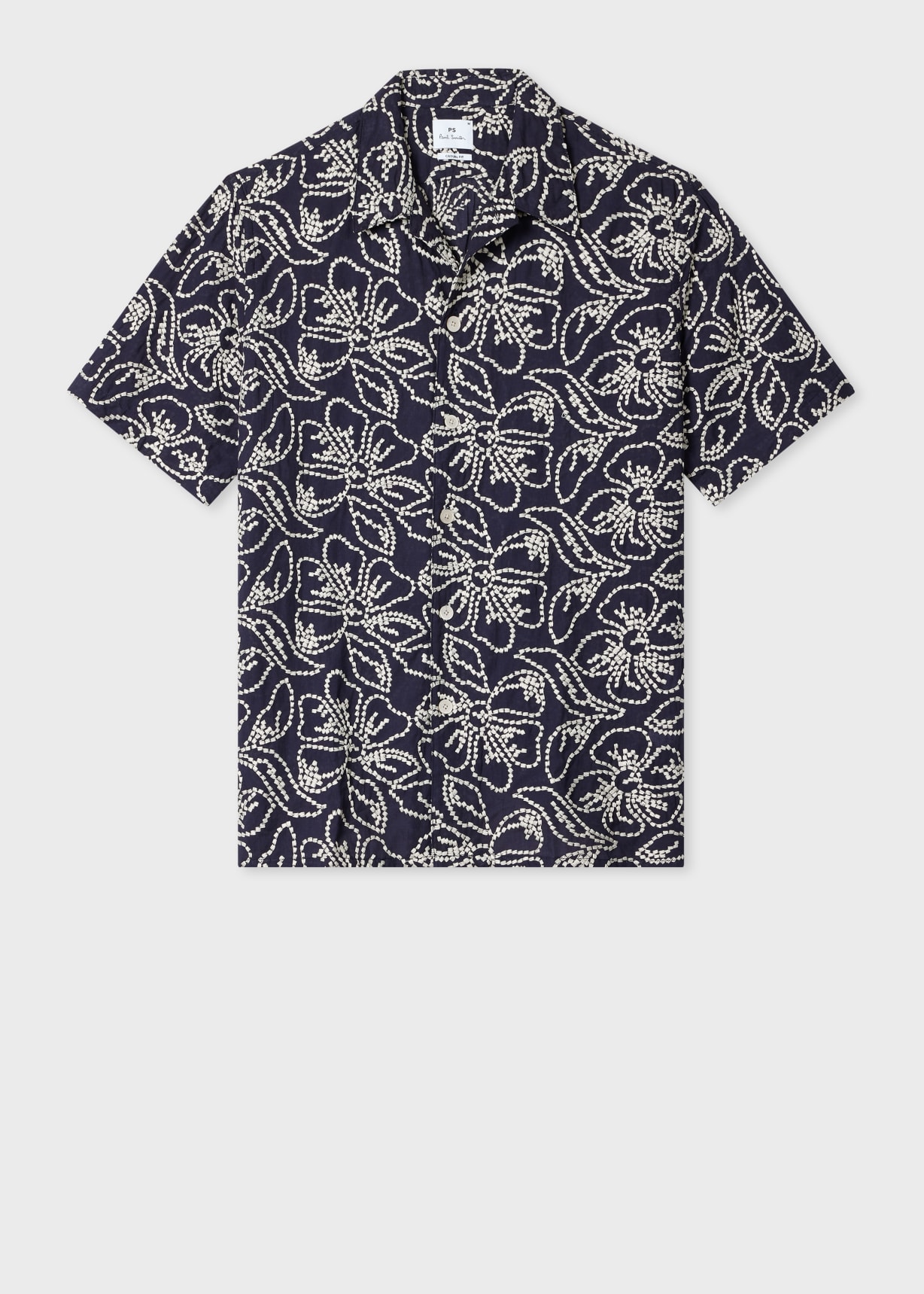 Paul Smith 花柄刺繍 FLOWER EMBROIDERY（6617） Men's Casual-Fit Navy Floral Embroidery Short-Sleeve Shirt