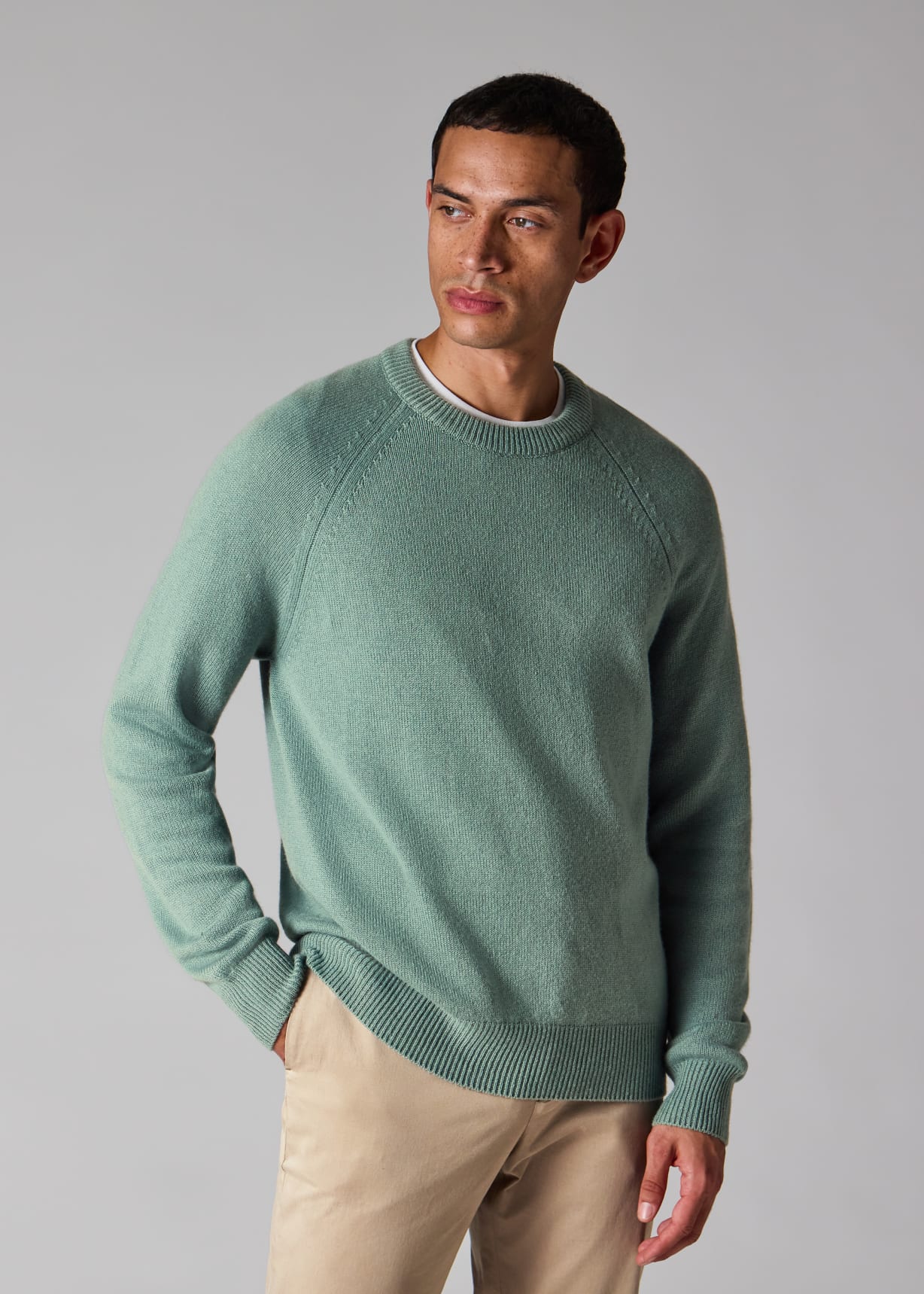 Men's Sage Green Cashmere Crew Neck Sweater