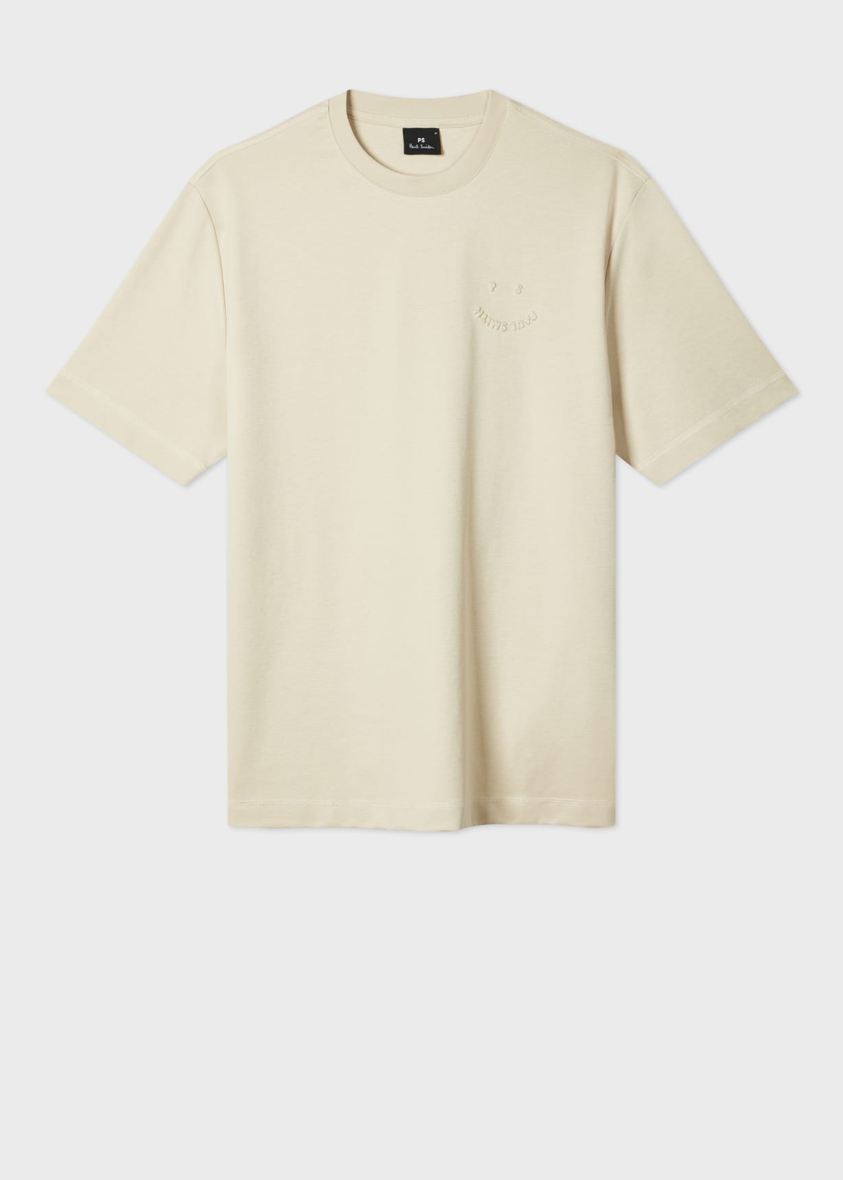 Men's Casual-Fit Ecru Embossed 'Happy' T-Shirt
