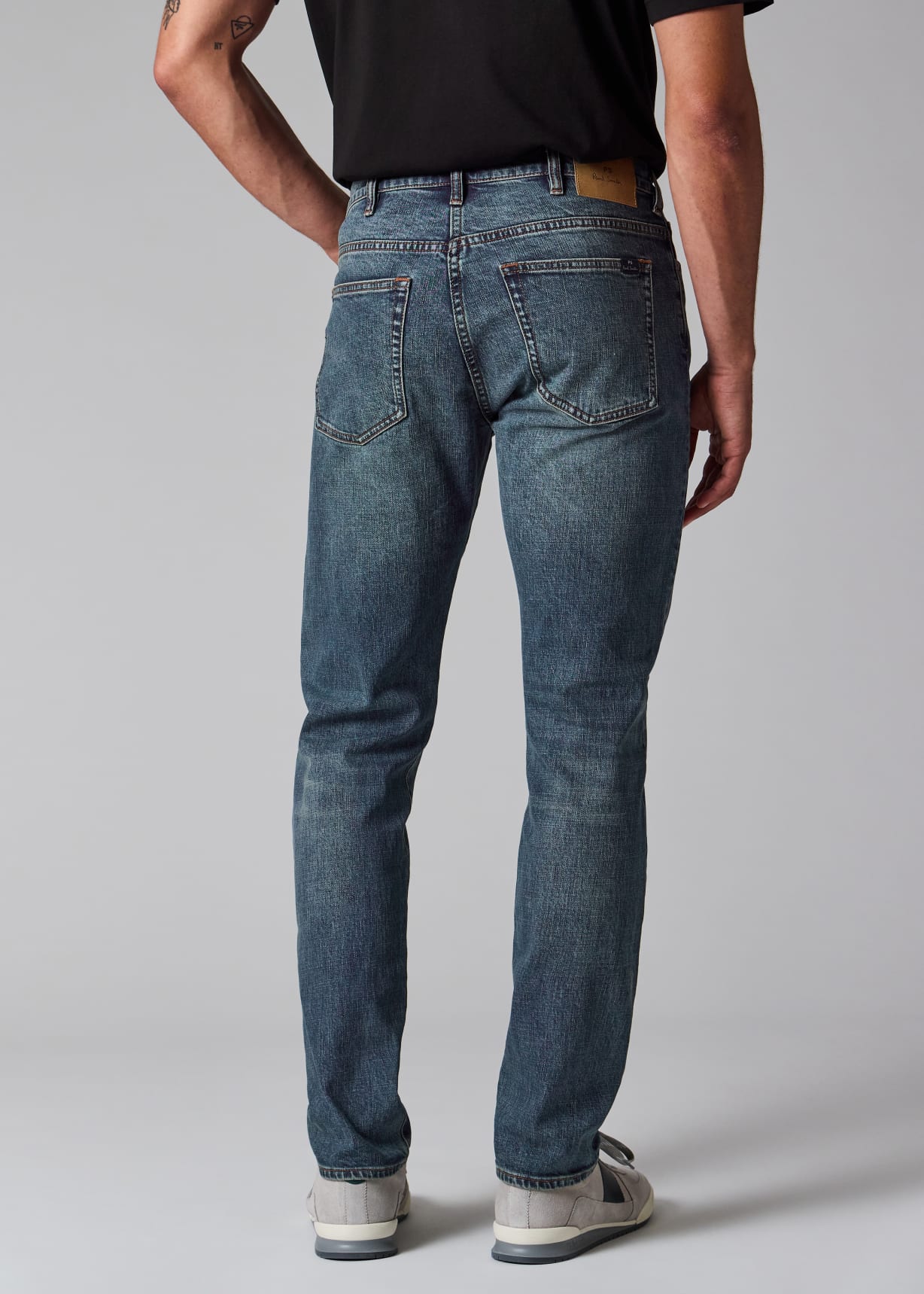 ポールスミス Men's Tapered-Fit 'Crosshatch Stretch' Blue-Rinse Jeans